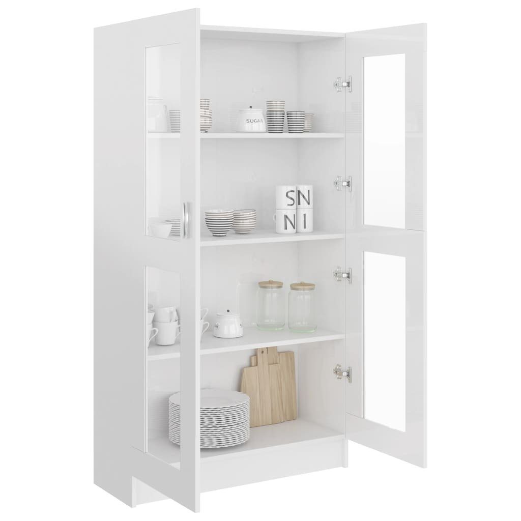 furnicato Hochglanz-Weiß Holzwerkstoff cm 82,5x30,5x150 Vitrinenschrank Bücherregal