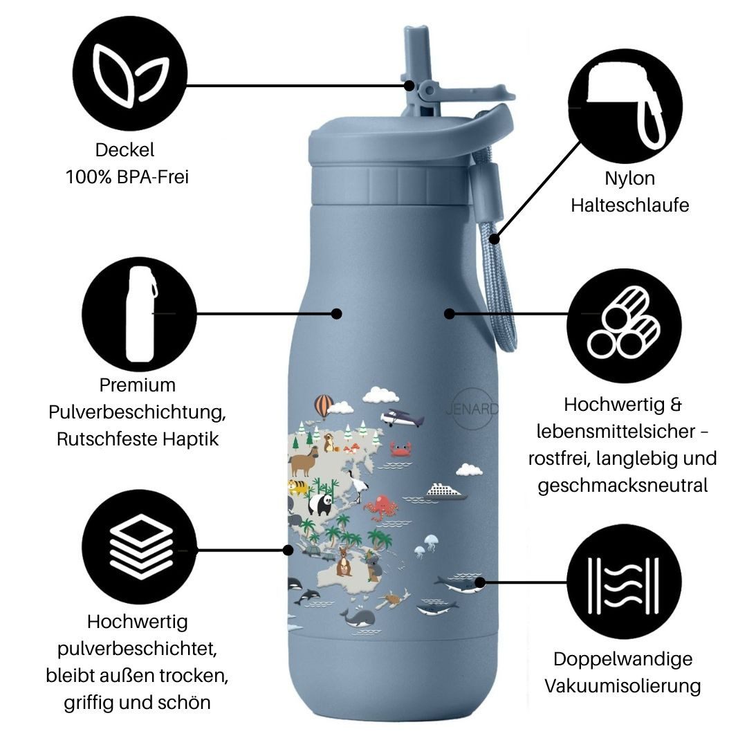 JENARD Trinkflasche JENARD Trinkflasche Kinder Edelstahl doppelwandig auslaufsicher, doppelwandig, auslaufsicher, BPA-frei, isolierend, robust