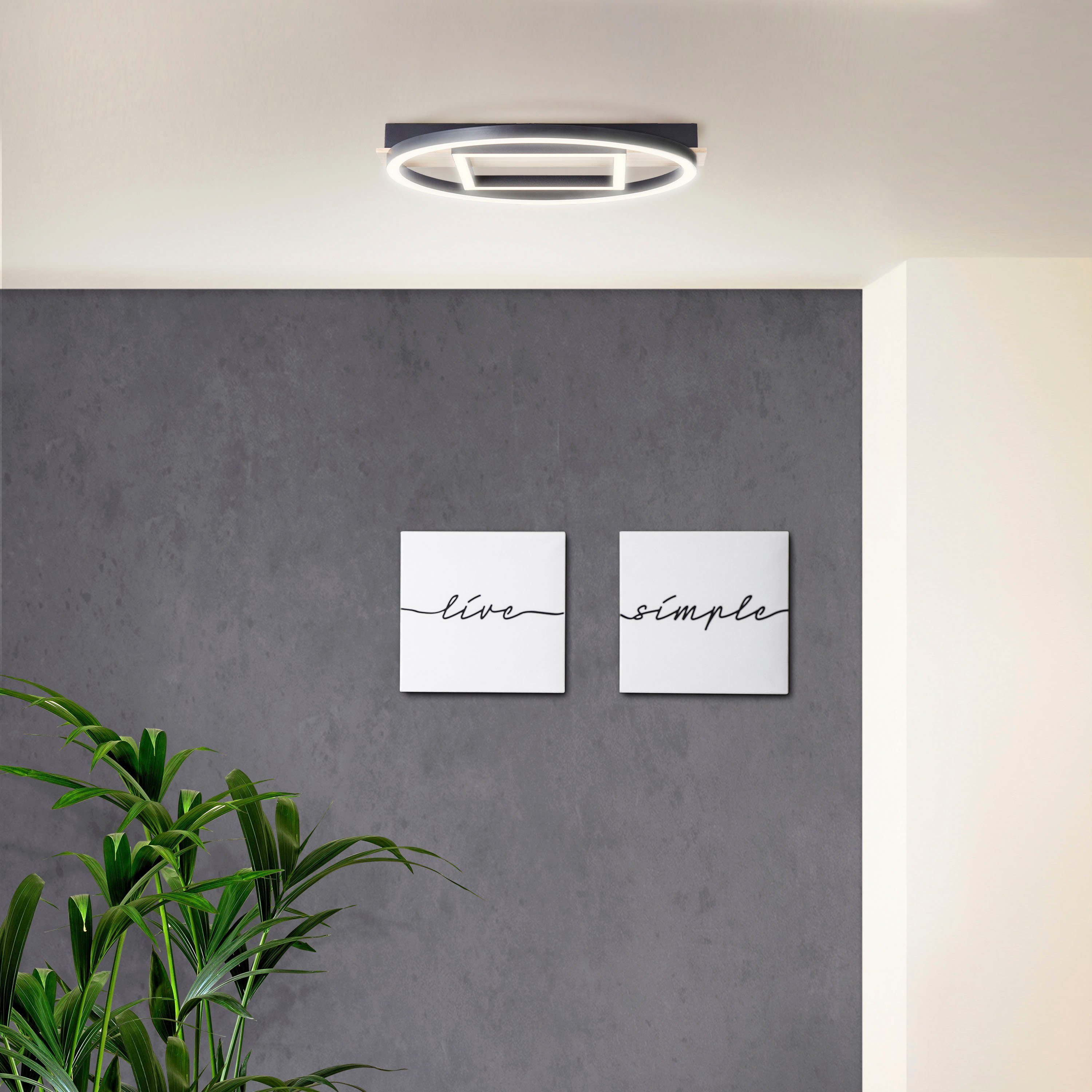 my home LED Deckenleuchte Lysann, Warmweiß, W, 37 x 24 integriert, cm, 2500 Holz/Metall, lm, LED K, braun/schwarz fest 39 3000