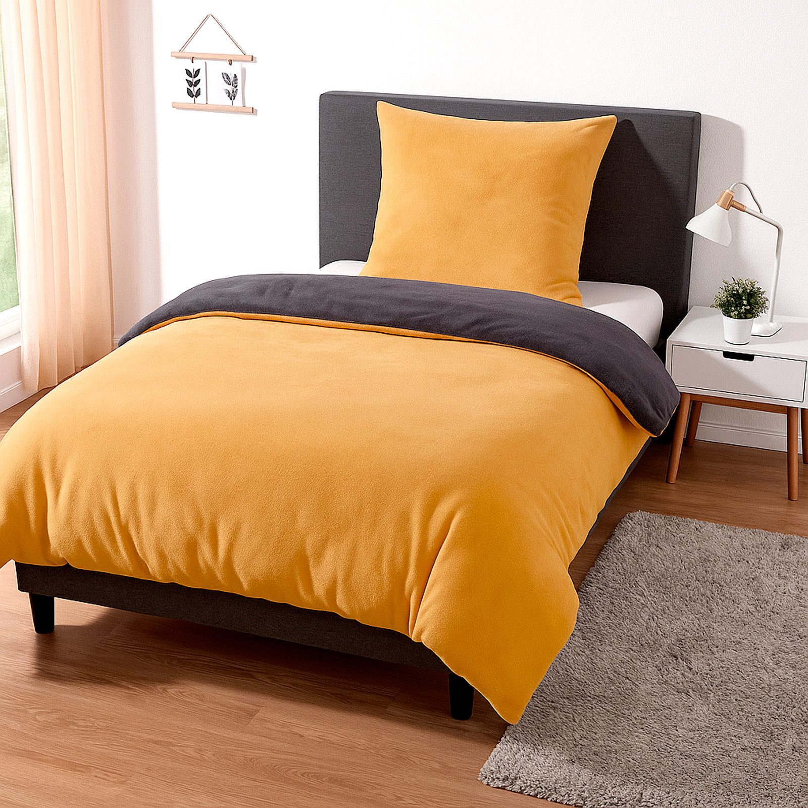 heimtexland Bettwäsche kuschelige Winter Wende-Bettwäsche Cashmere Touch, Microfaser, Kopfkissen 80x80 I Bettdecke 135x200 I curry
