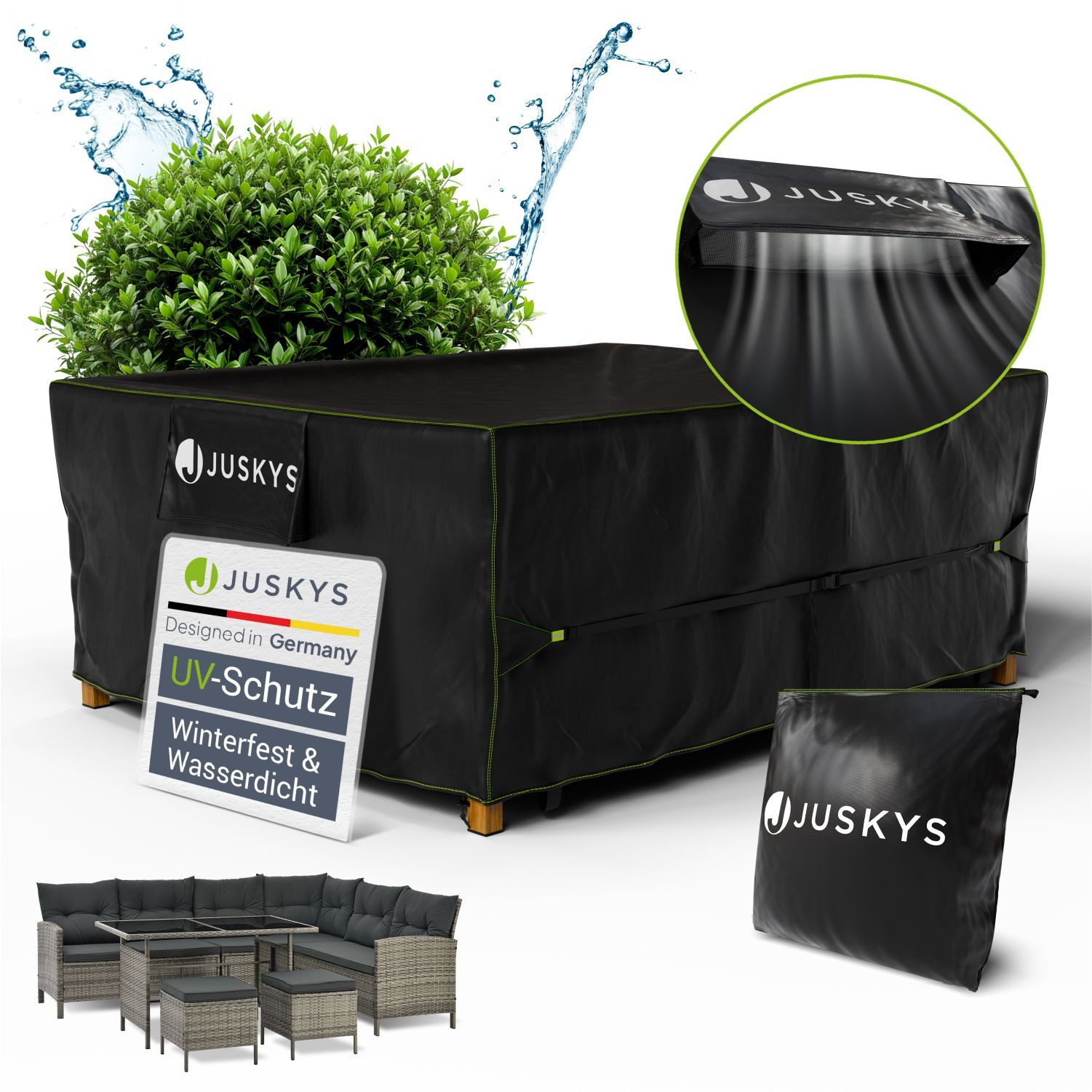 Juskys Gartenmöbel-Schutzhülle CoverSafe Pro (1-St), 3,20 m², Abdeckplane mit Lüftungsschlitz, wasserdicht und winterfest