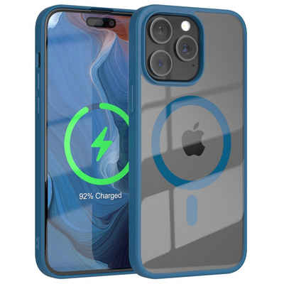 EAZY CASE Handyhülle Transparente Hülle mit MagSafe iPhone 15 Pro Max 6,7 Zoll, Silikon Handyhülle, Schutzhülle mit Kameraschutz, Etui magnetisch Blau