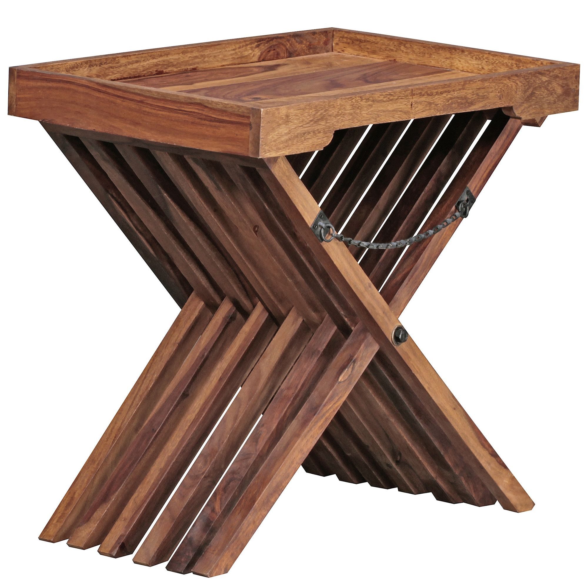 Wohnling Beistelltisch Beistelltisch MUMBAI klappbar Massiv-Holz Klapptisch Serviert (Tabletttisch Massivholz 60x40x57 cm), Sofatisch, Wohnzimmertisch mit abnehmbaren Tablett