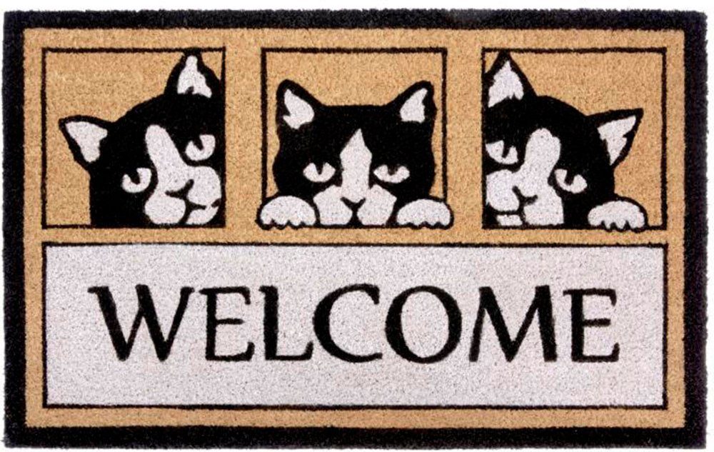 Fußmatte Kokos Welcome Three Cats, HANSE Home, rechteckig, Höhe: 15 mm, Kokos, Schmutzfangmatte, Outdoor, Rutschfest, Innen, Kokosmatte, Flur | Fußmatten