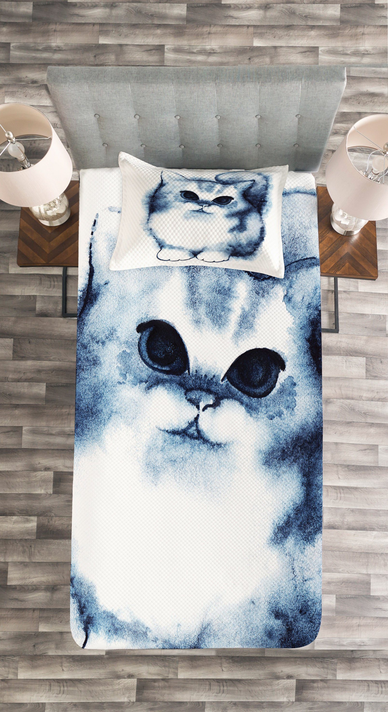 Entwurf Katze blau Abakuhaus, Kissenbezügen Waschbar, mit Kitty Set Tagesdecke Navy Kinder