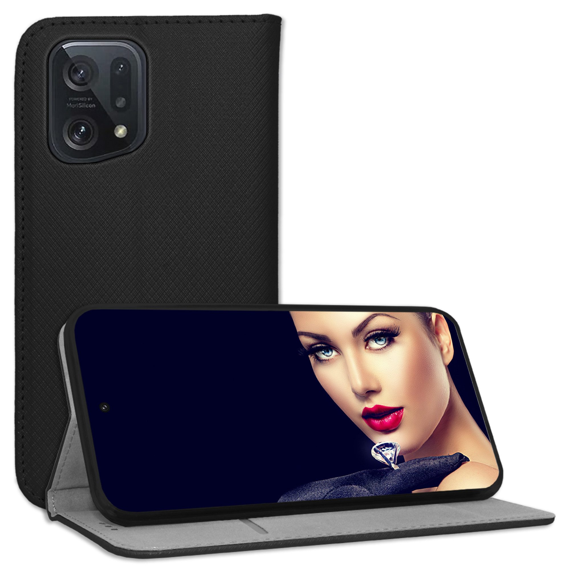 mtb more energy Smartphone-Hülle Smart Magnet für Oppo Find X5, Schwarz, Bookstyle Klapphülle Cover Wallet Case aus Kunstleder