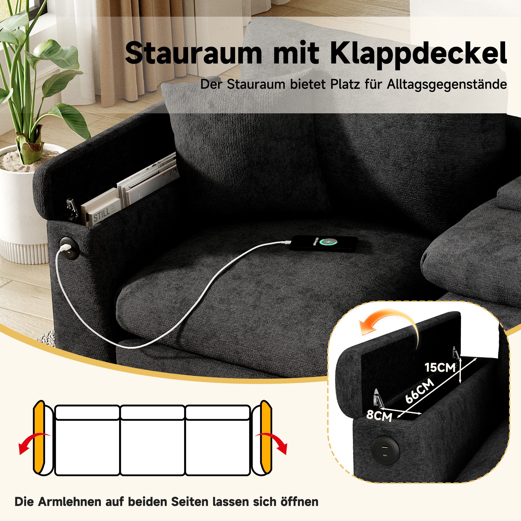 i@home 3-Sitzer multifunktionales Sofa, Beige/Grau, 242*80*88cm, Stoffsofa günstig online kaufen
