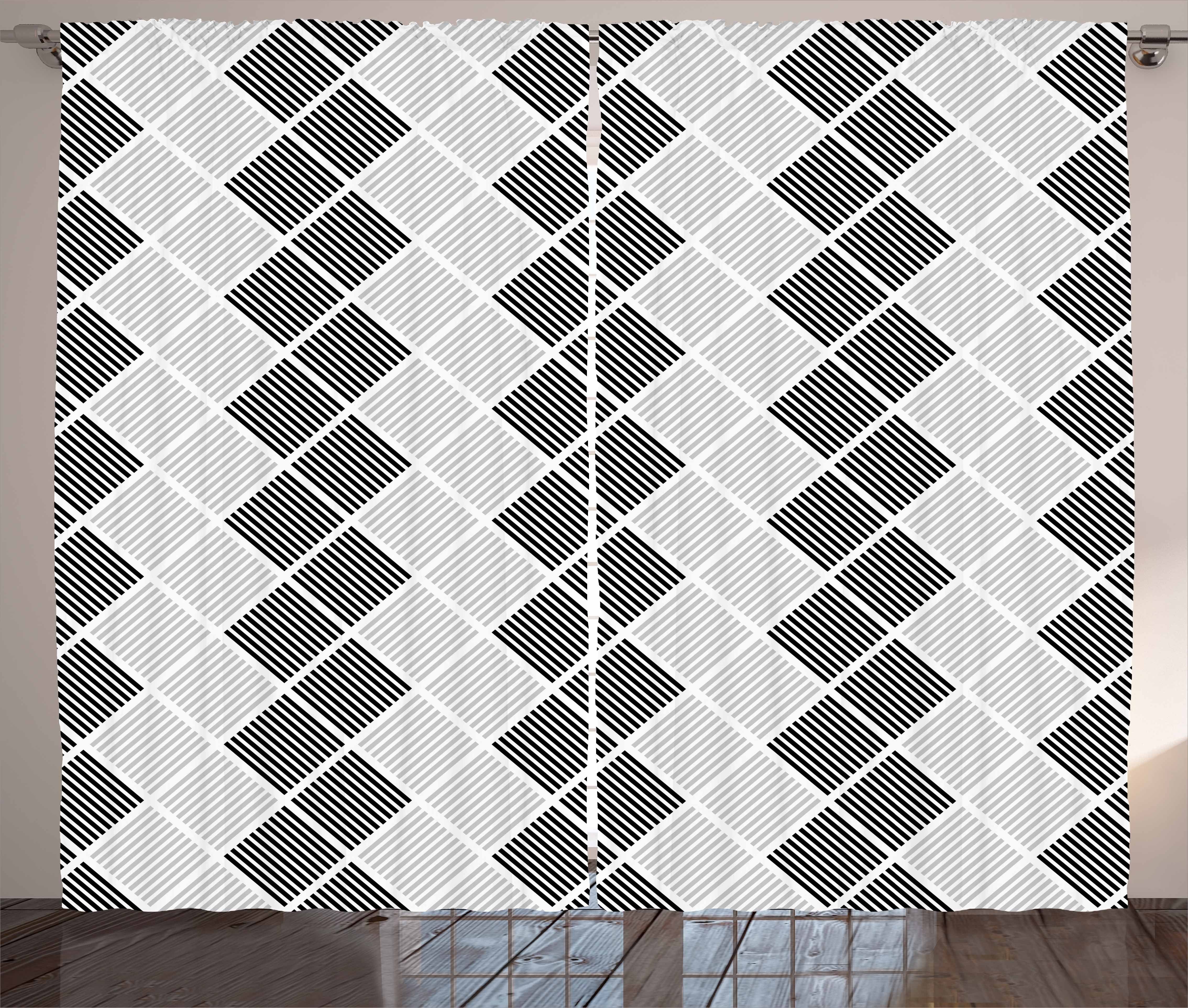 Gardine Schlafzimmer Kräuselband Vorhang mit Schlaufen und Haken, Abakuhaus, Geometrisch Abstrakt Symmetric Linien