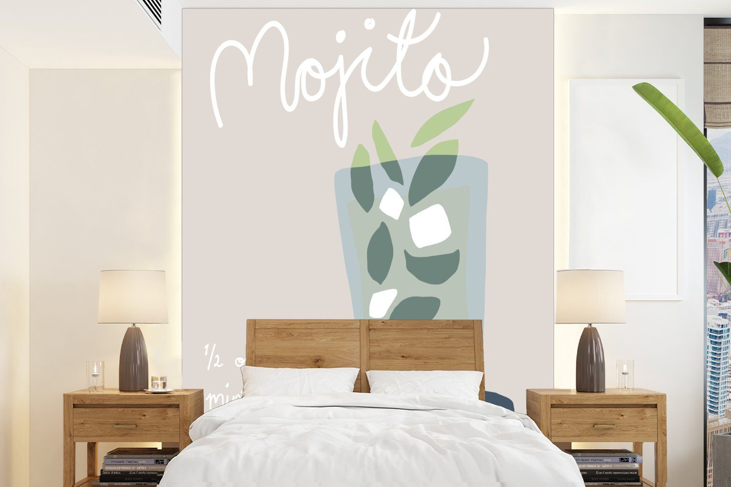 Grün Mojito Montagefertig - für bedruckt, MuchoWow Tapete Wohnzimmer, Wandtapete - Fototapete Matt, Rezept, Vinyl St), Cocktail - (4