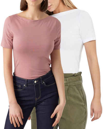 Vero Moda T-Shirt Stilvolles Damen-Shirt mit U-Boot Ausschnitt (2er-Pack) unifarbenes Oberteil aus Baumwollmischung, Größe M