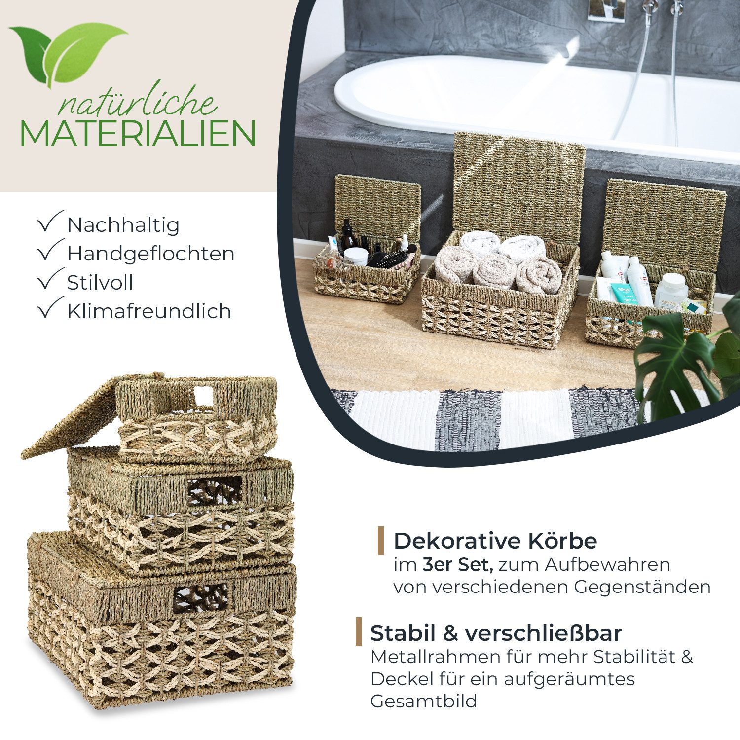 HMF Aufbewahrungskorb HMF Aufbewahrungskorb mit Deckel, 3er-Set, Korb (3 St günstig online kaufen