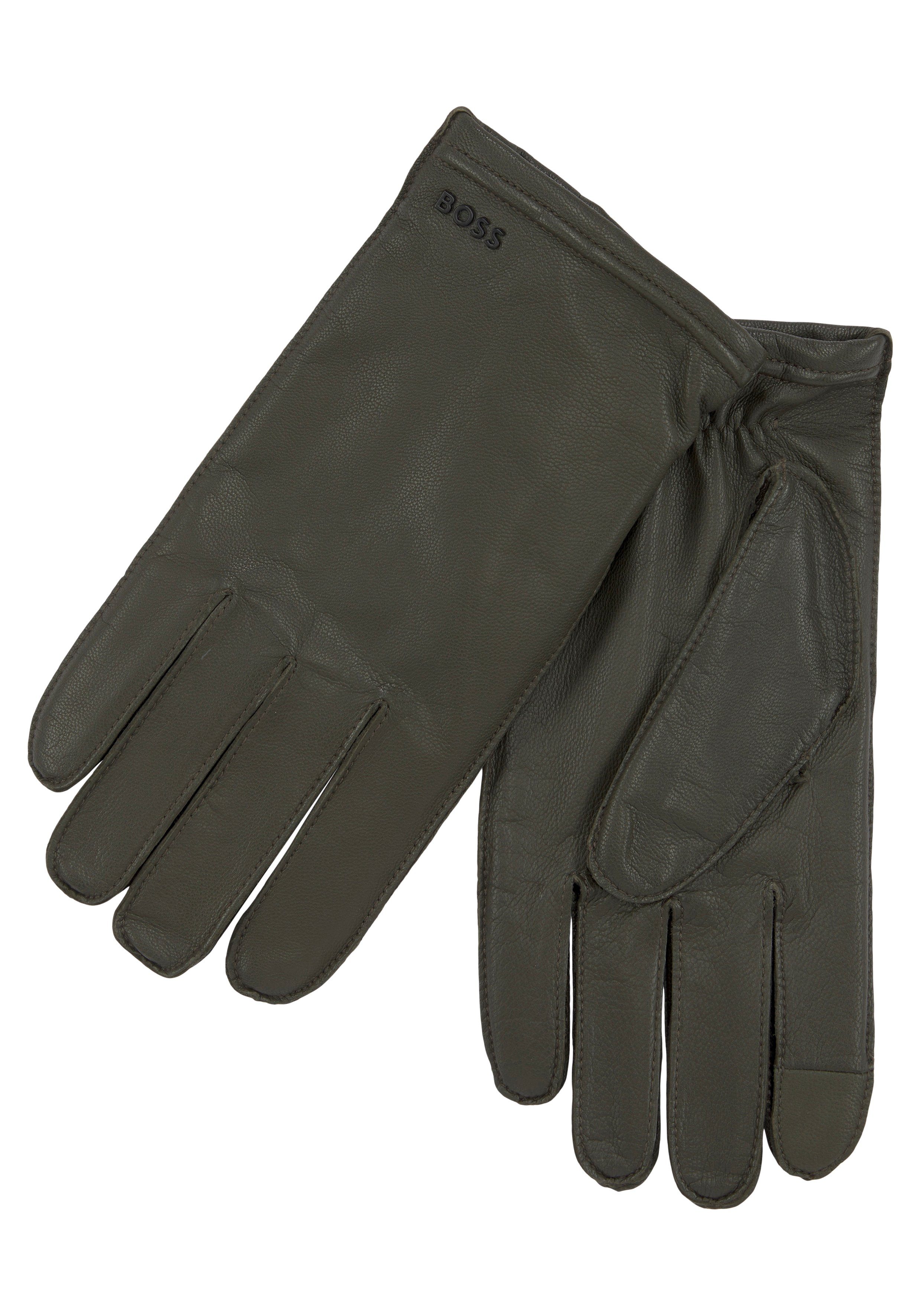 BOSS Lederhandschuhe Kranton6-TT377 mit BOSS Logo-Schriftzug grau | Handschuhe