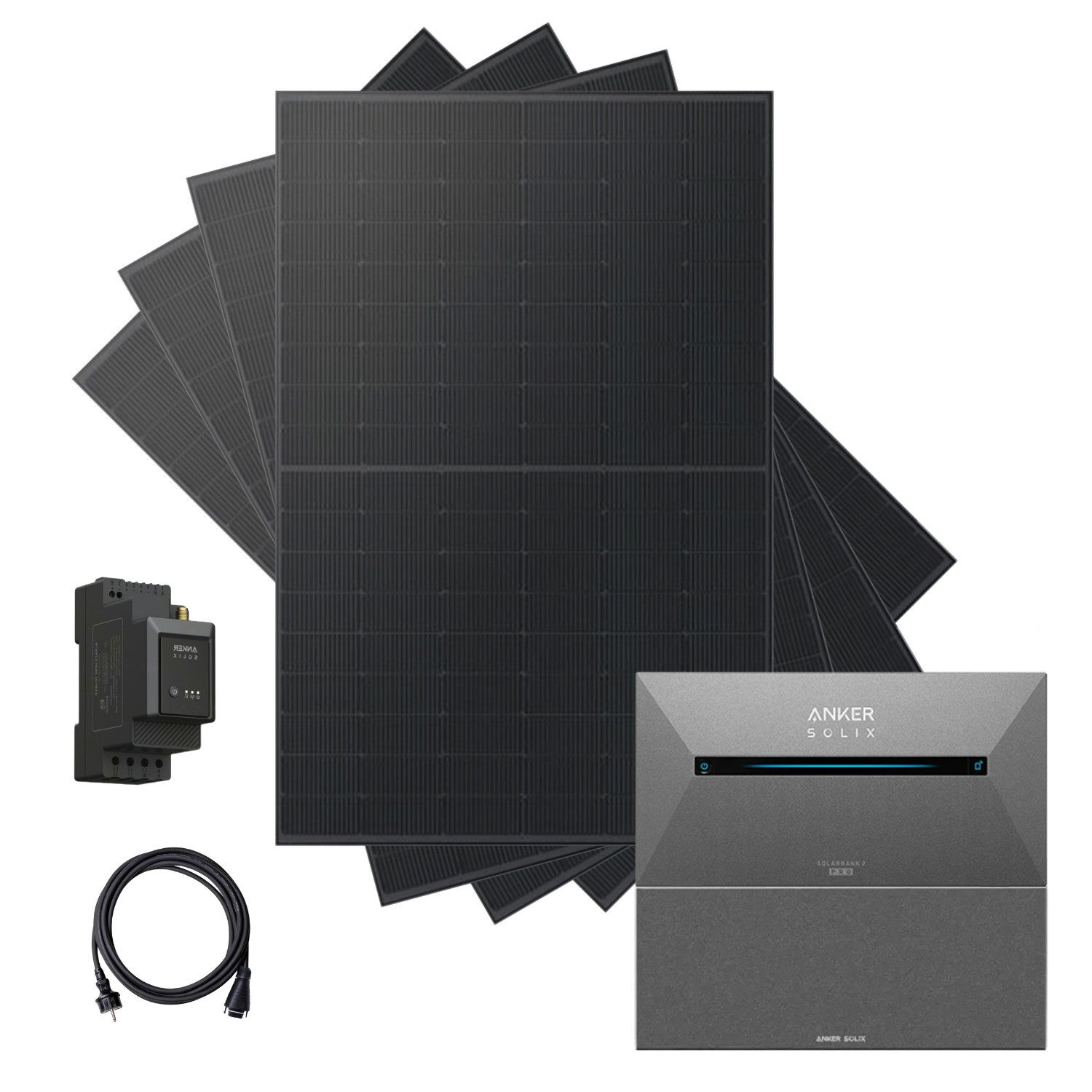 Kleines Kraftwerk Balkonkraftwerk, 2000 W, Monokristallin, (ohne Halterung), 4 x 500W, Anker Solarbank 2 Pro, Wechselrichter