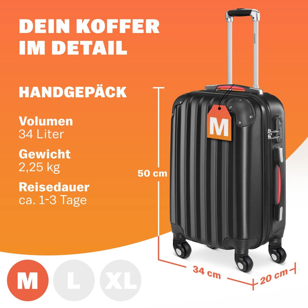 monzana Hartschalen-Trolley, 4 Rollen Rollen, 55x34x20cm günstig online kaufen