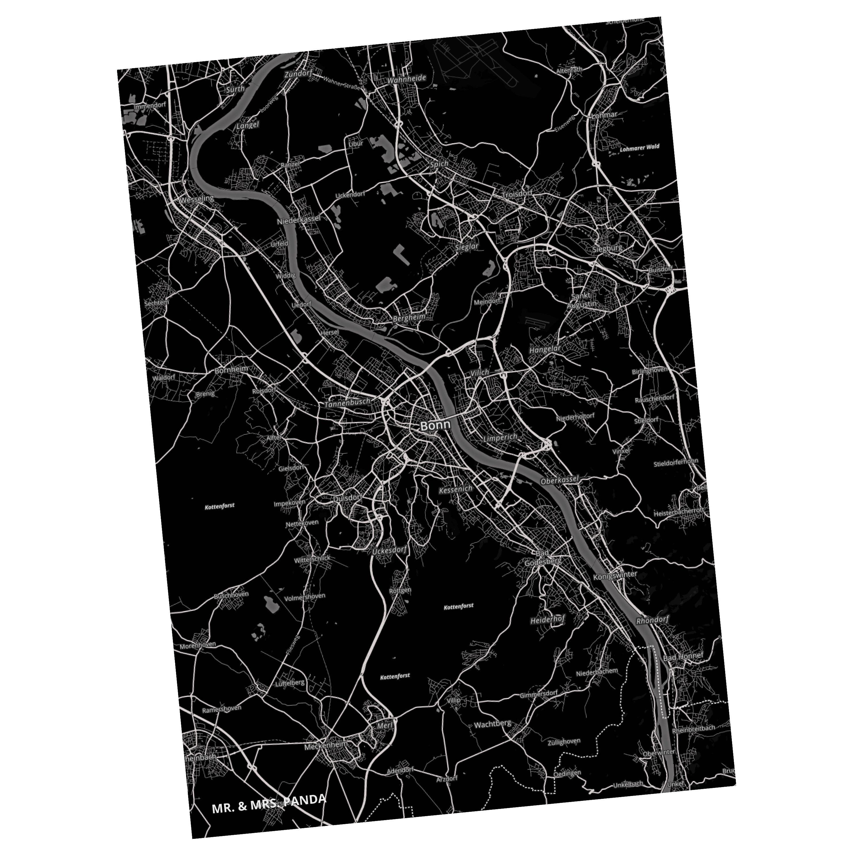 Mr. & Mrs. Panda Postkarte Bonn - Geschenk, Ort, Stadt Dorf Karte Landkarte Map Stadtplan, Stadt | Grußkarten