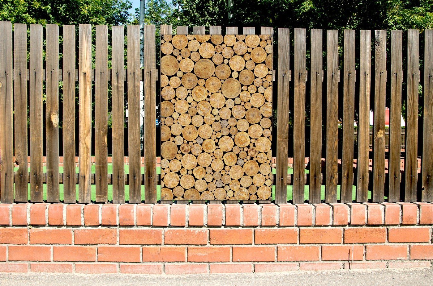 Wallario Sichtschutzzaunmatten Holzstapel rund