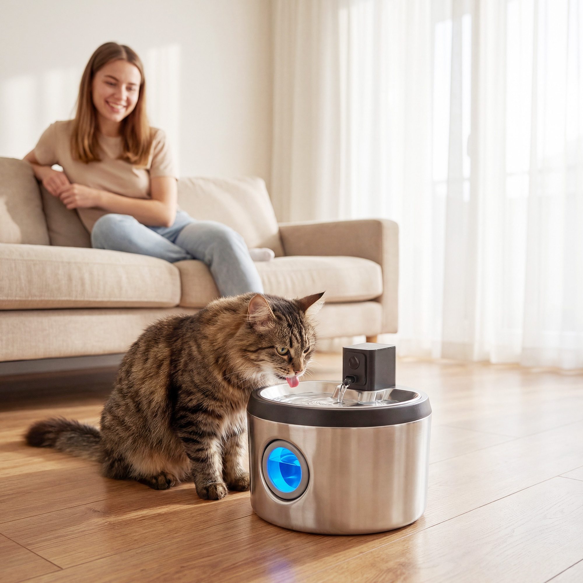 PawHut Trinkbrunnen Katzenbrunnen 4L Kabellos Edelstahl mit Bewegungsmelder 6 Filtern 4 l, Ultra-leise Batteriebetrieben Wasserbrunnen für 30 Tage Silber