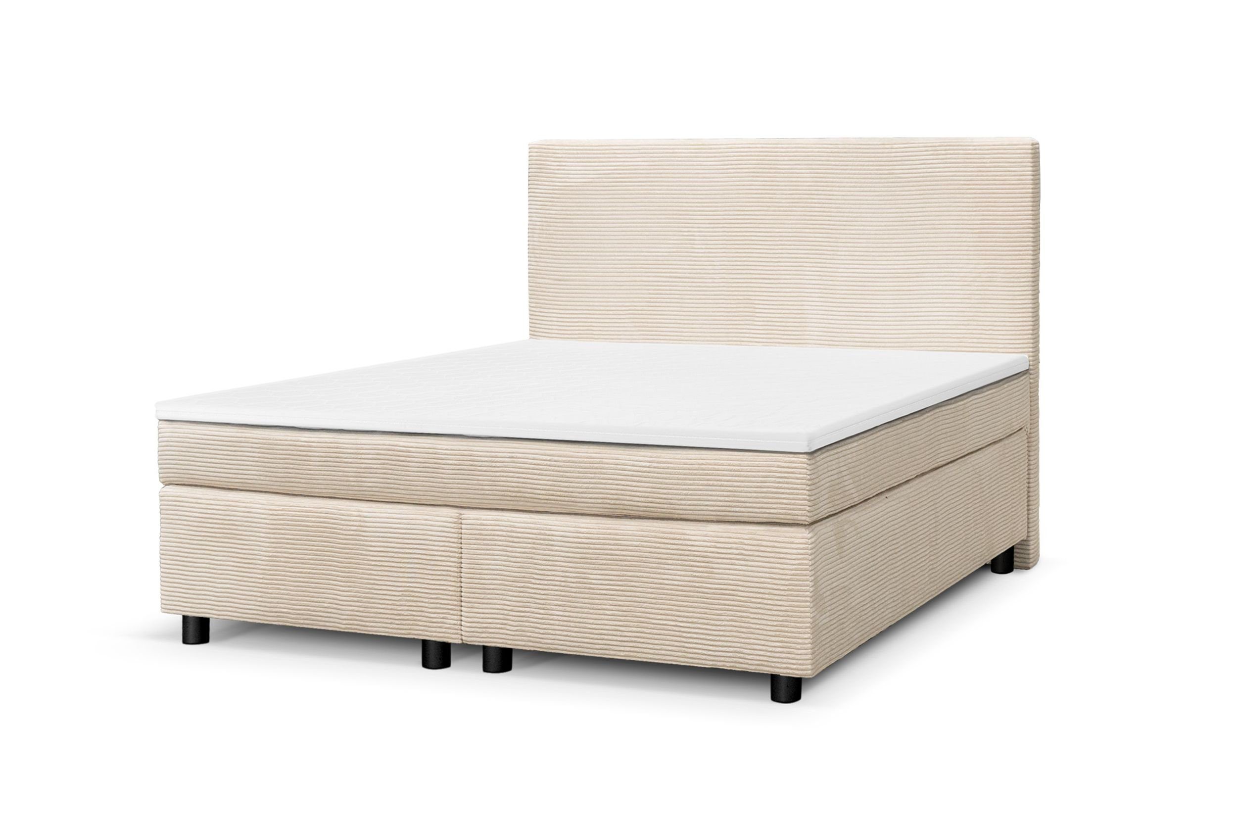 Bett Paxos Cordstoff Bonellfederkern Küchen-Preisbombe Beige Hotelbett 140x200 Boxspringbett