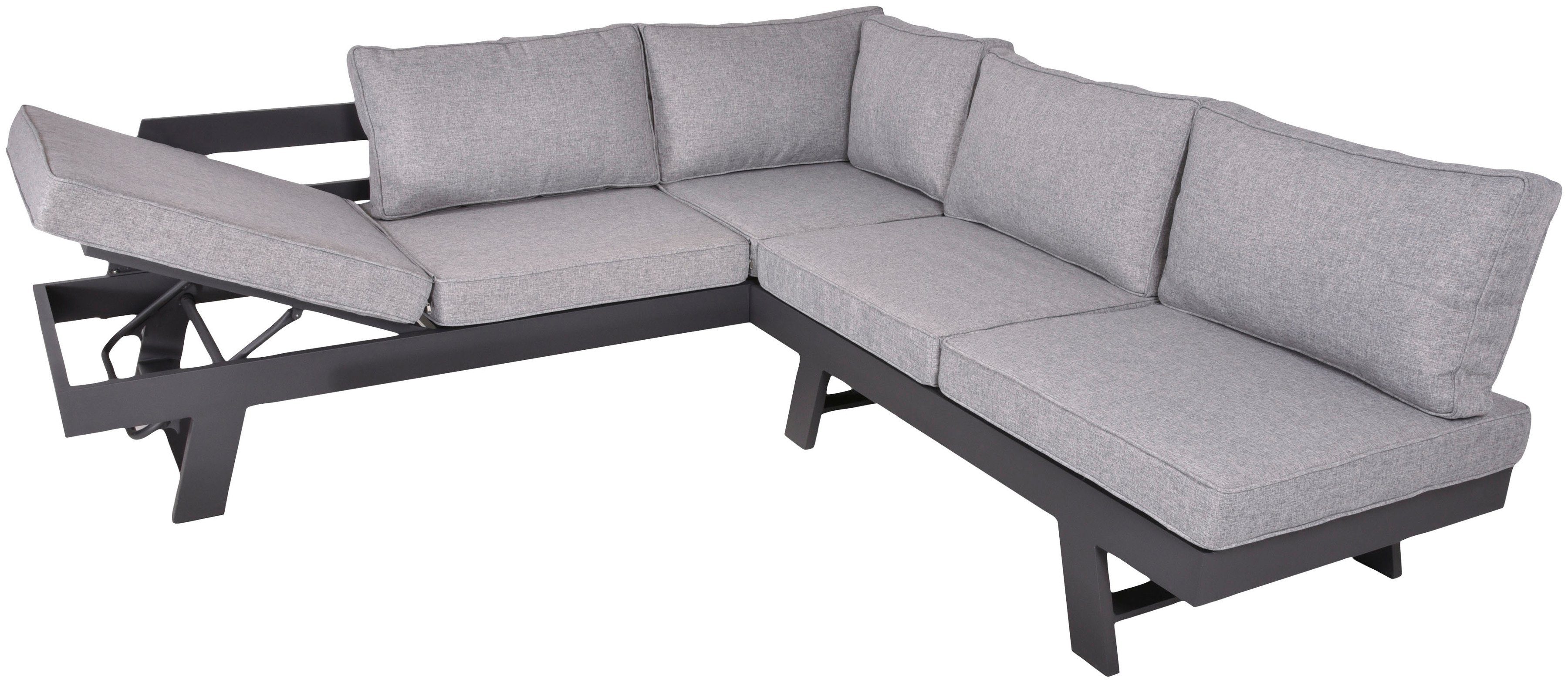 Garden Pleasure Gartenlounge-Set DONNA, (1x Eckbank, 1 Tisch/Hocker), inkl. Auflagen