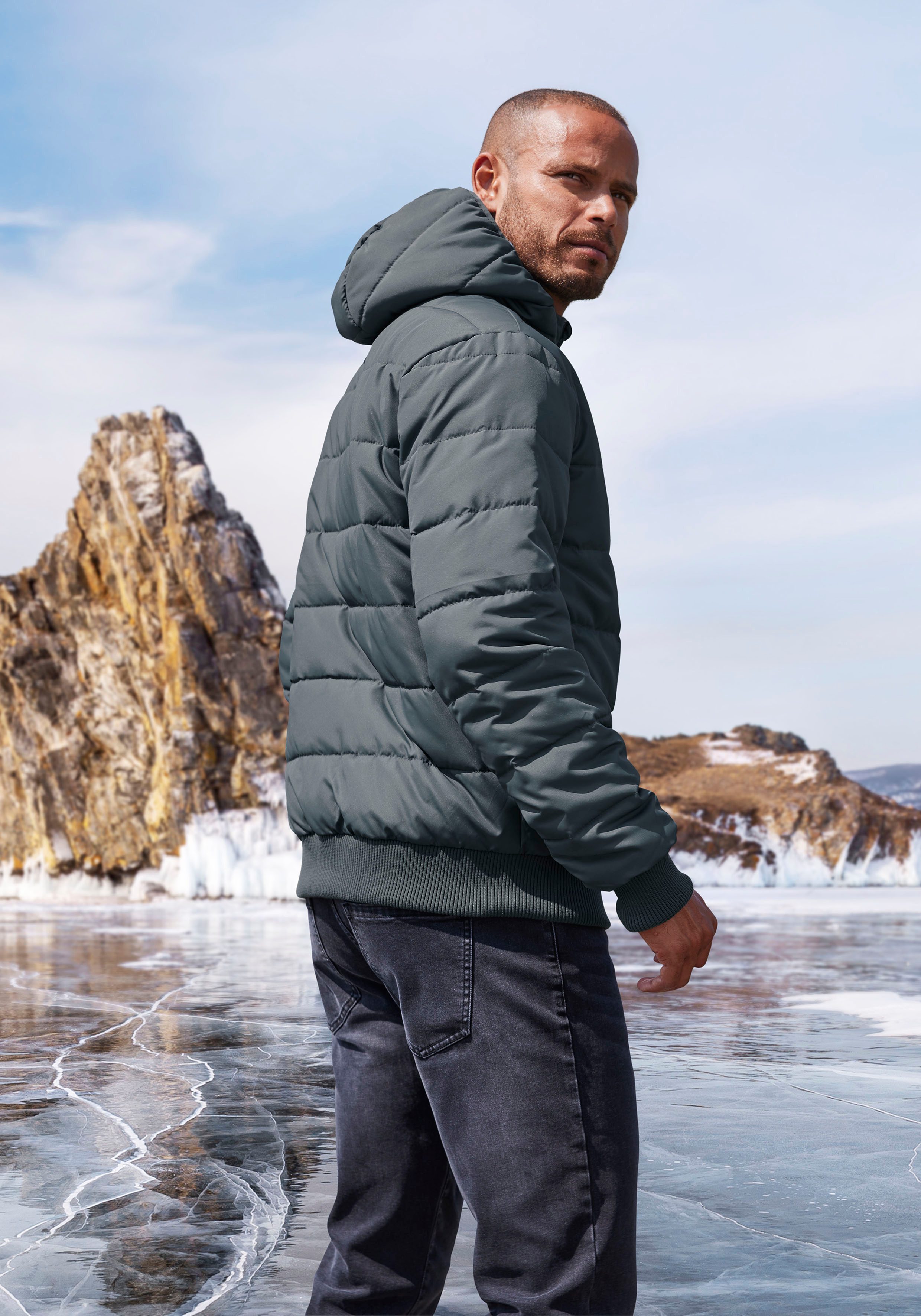 John Devin Steppjacke Outdoorjacke mit Strickbündchen