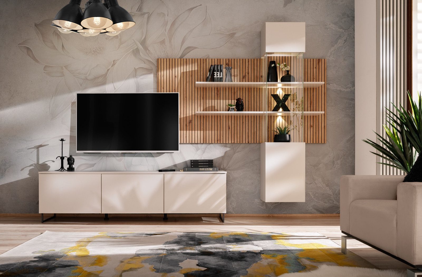 Furn.Design Wohnwand Laelia, (in Sand Cashmere matt mit Eiche Dekor, 3-teil günstig online kaufen