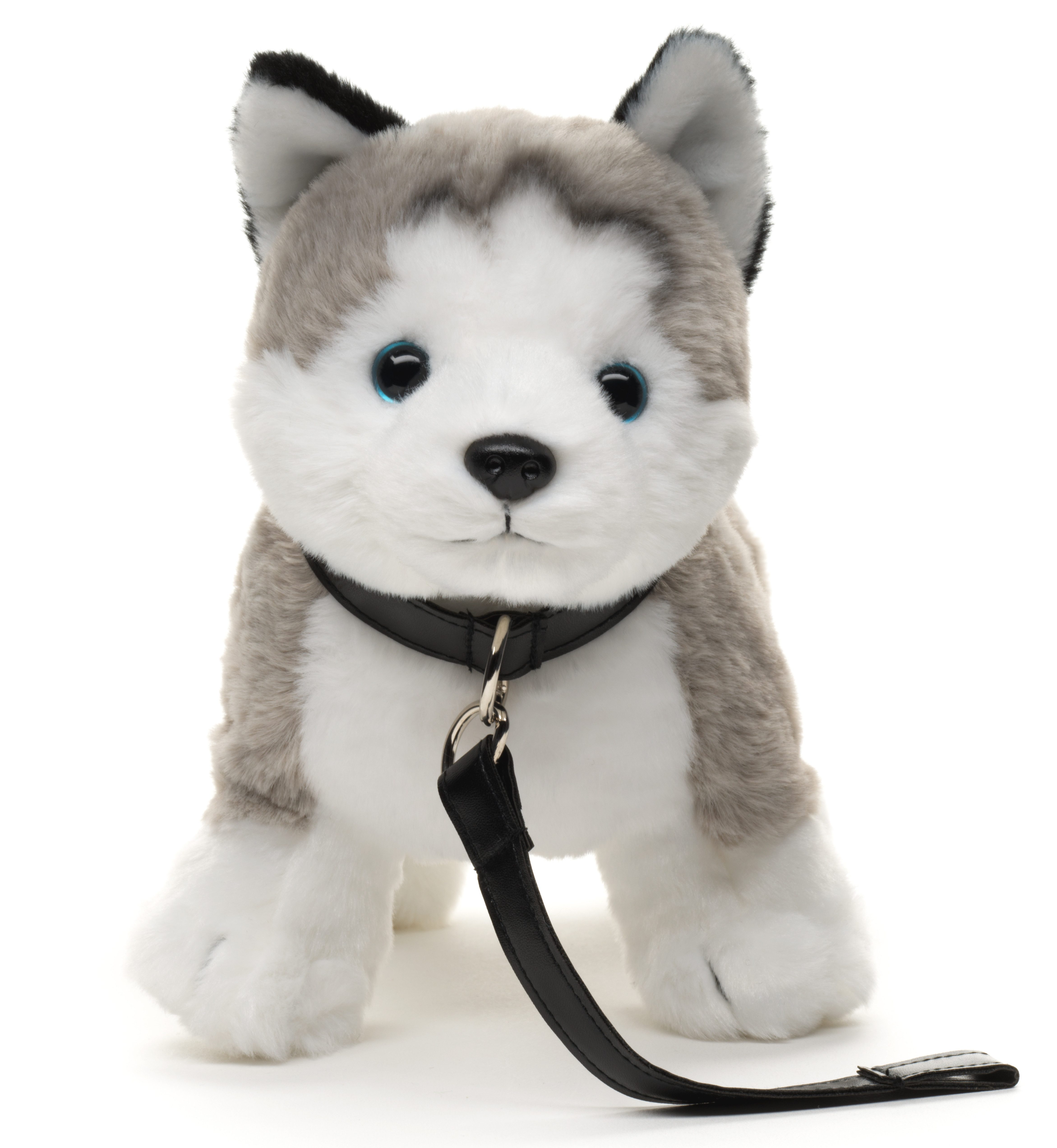 Uni-Toys Kuscheltier Husky grau, stehend - Mit/ohne Leine - 30 cm (Länge) - Plüschtier, zu 100 % recyceltes Füllmaterial