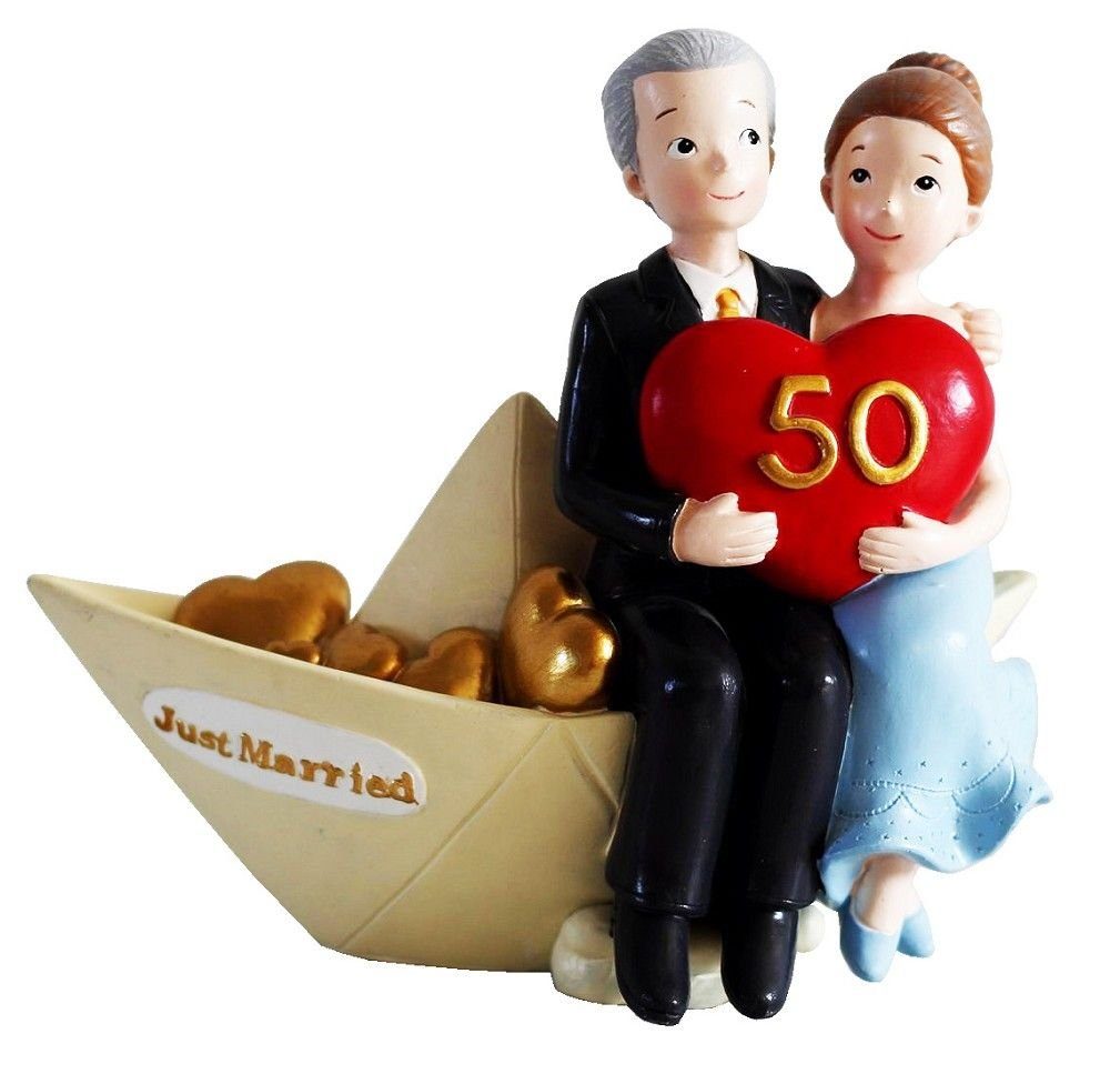 Luftballonwelt Dekofigur Dekoration aus Goldene Brautpaar Geschenkidee im Hochzeit Dekofigur Polyresin Boot