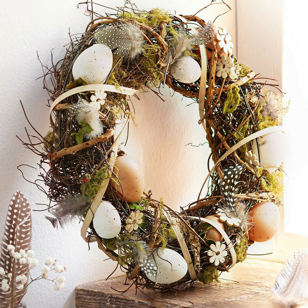 Moos Deko Kranz Osterkranz Natur Tischdeko Tischkranz Türkranz Home-trends24.de Feder Osterkranz