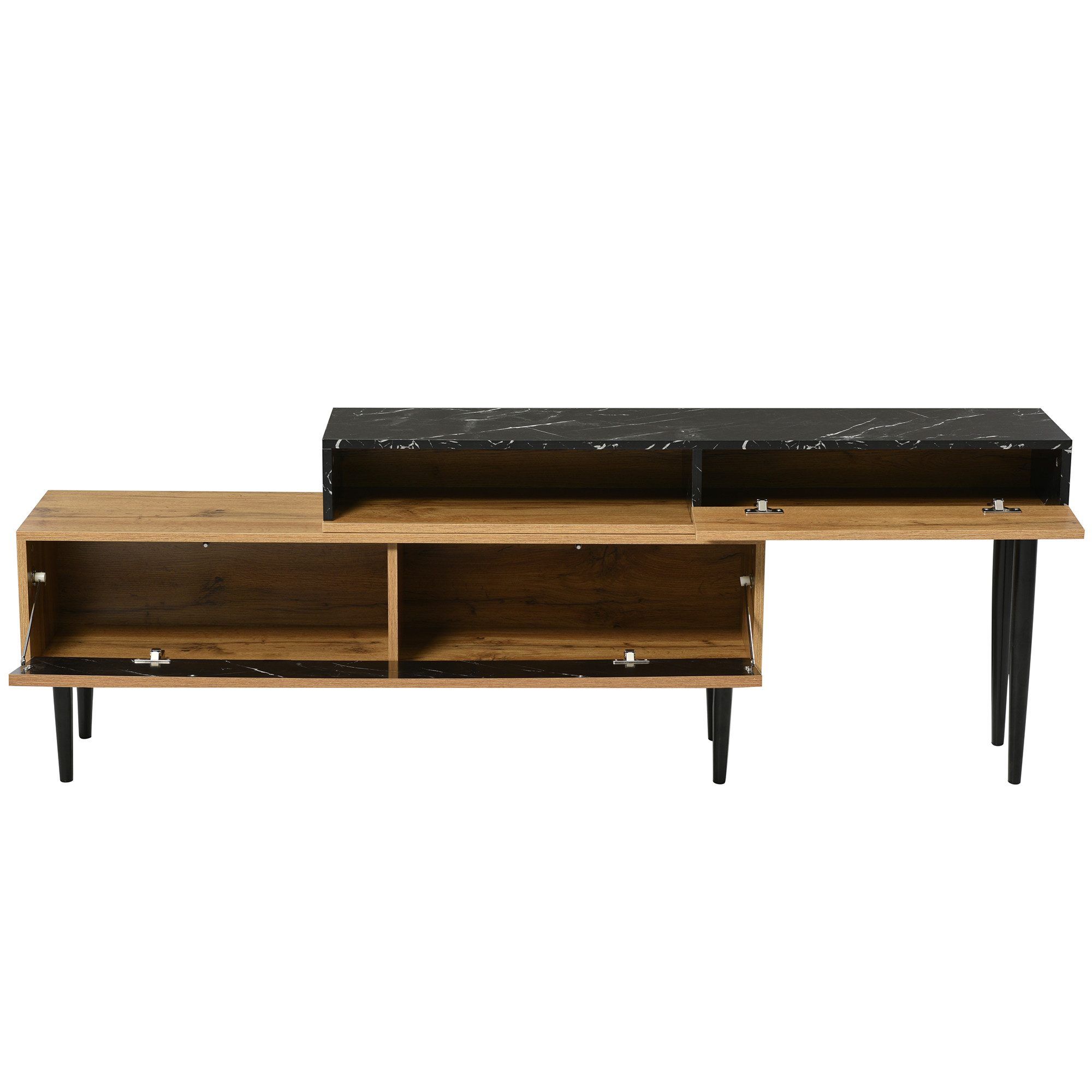 Merax Lowboard mit Tischplatte in Marmoroptik und Metallbeine, TV-Schrank stapelbar,TV-Board Länge verstellbar,Bis 200cm