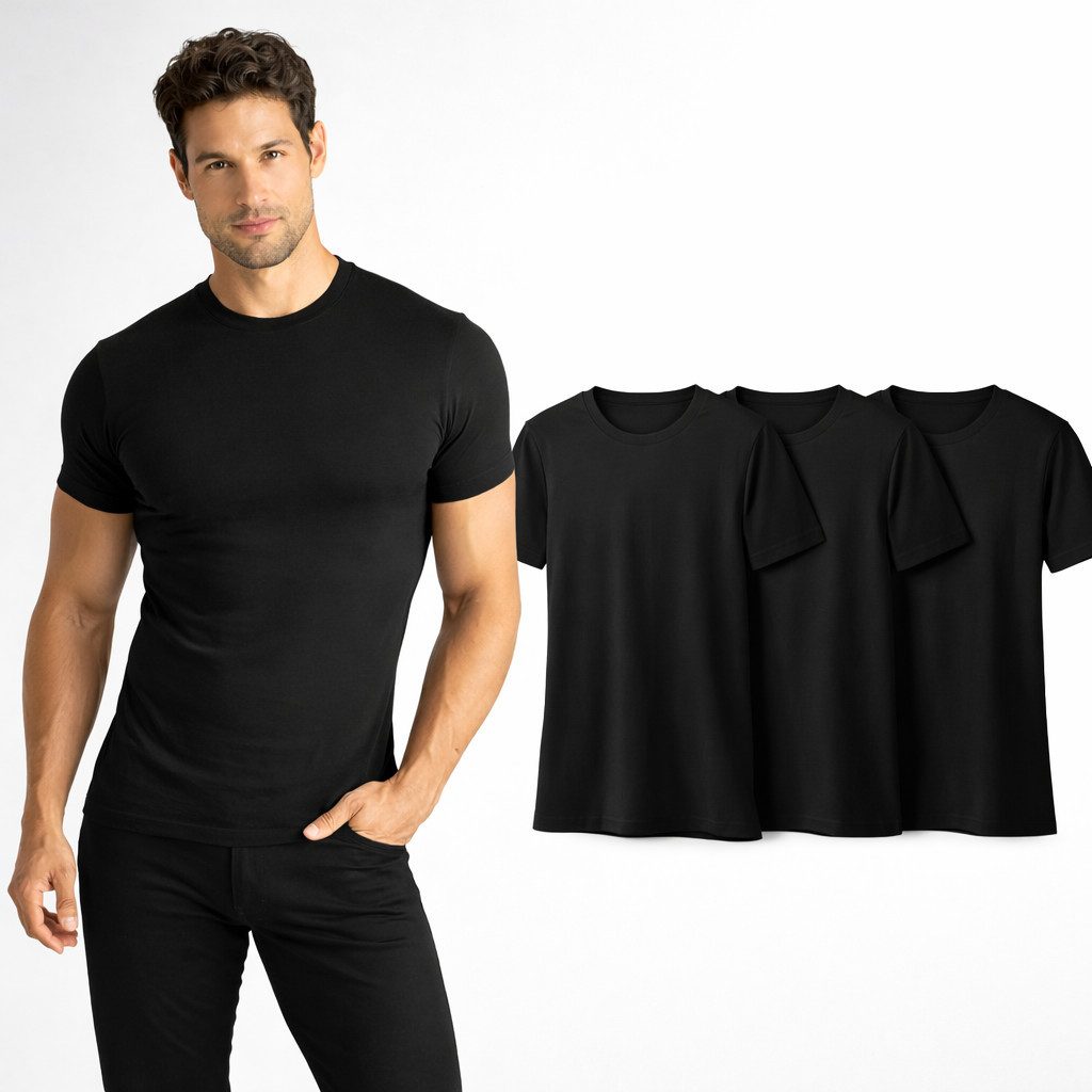 fashionshowcase Unterhemd 4er-Pack Unterziehshirts Kurzarm, Schwarz, 100% Baumwolle (Mehrfachpackung, 4er-Pack) atmungsaktiv & hautfreundlich