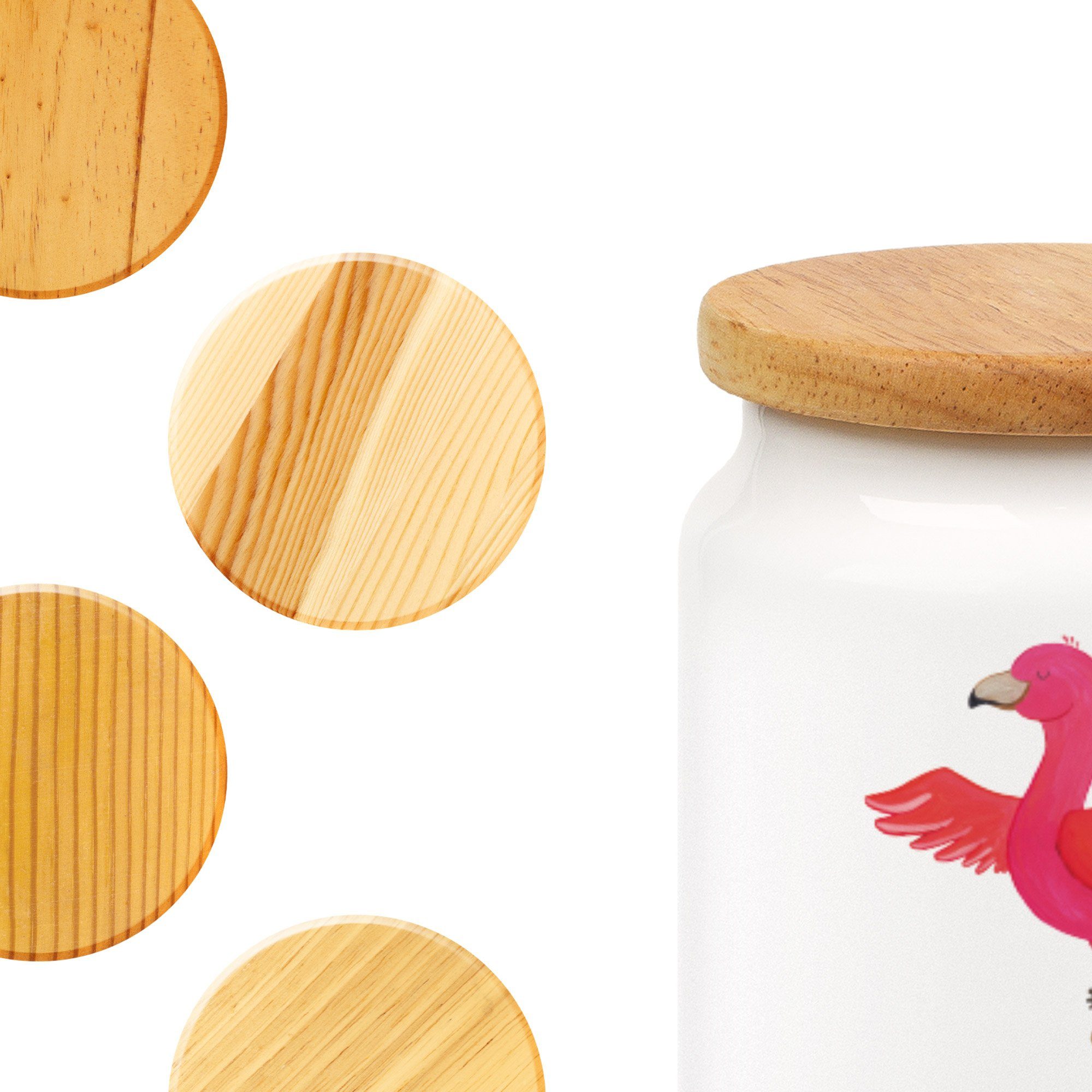 Mr. & Keramik, Panda Geschenk, Yoga Flamingo - Aufregen, Weiß Keramikdose, - Mrs. (1-tlg) Vorratsdose Achtsamkeit