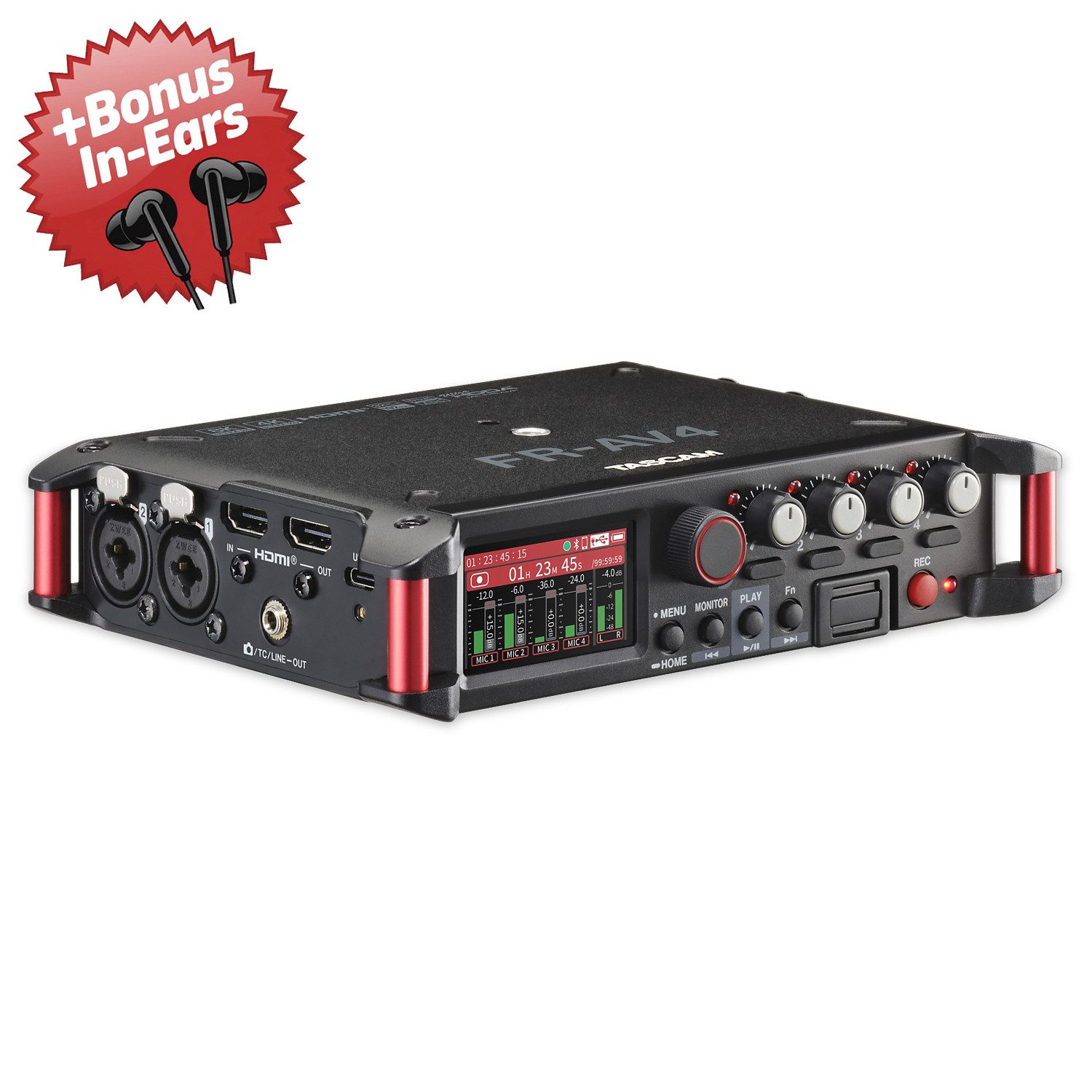 Tascam Tascam Audio-Recorder FR-AV4 Feldrecorder + Bonus In-Ear Kopfhörer Digitales Aufnahmegerät (Mit In-Ear Kopfhörer)