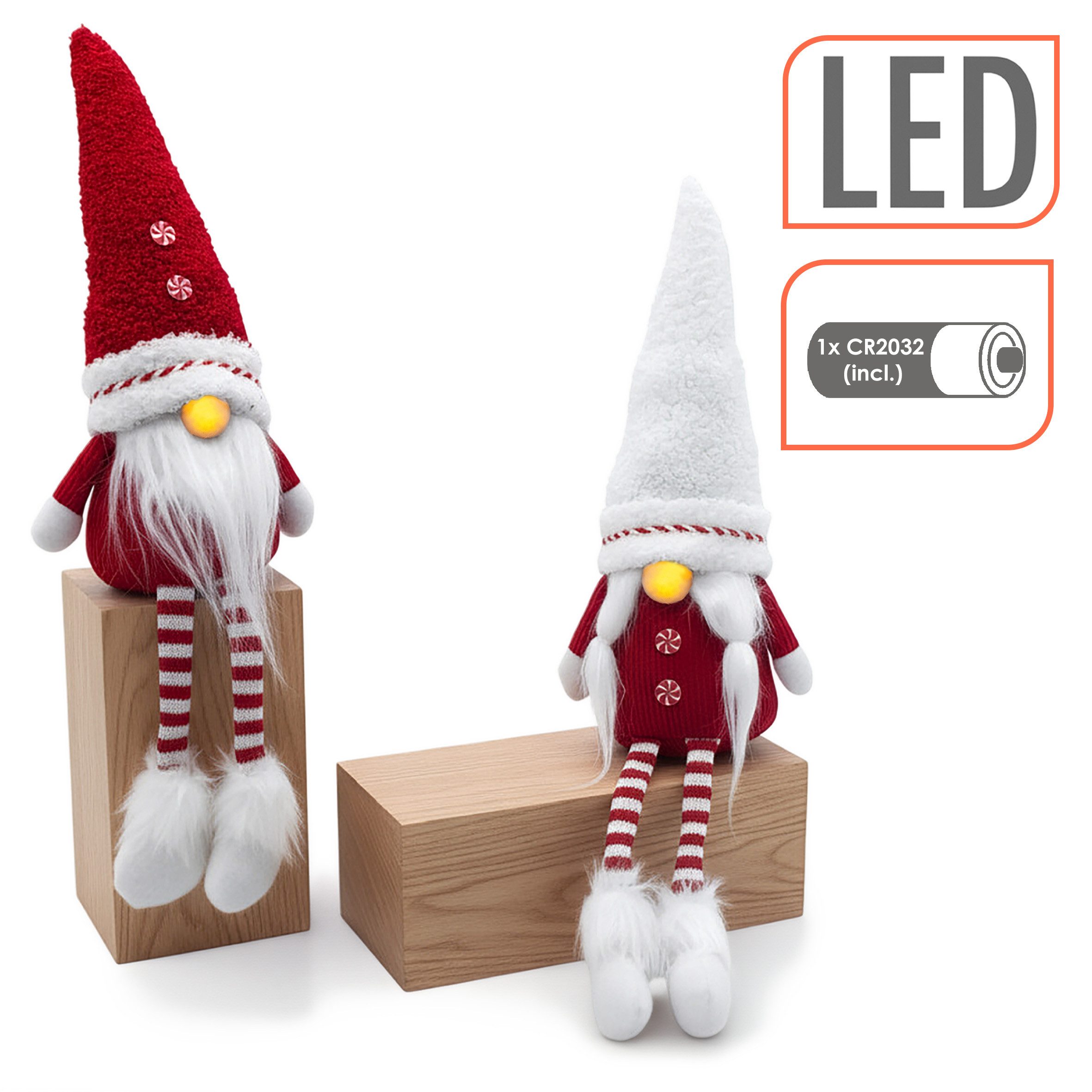 Spetebo Wichtel LED Kantenhocker mit leuchtender Nase 52 cm - 2er Set (Stück, 1 St., 1), mit LED-Beleuchtung