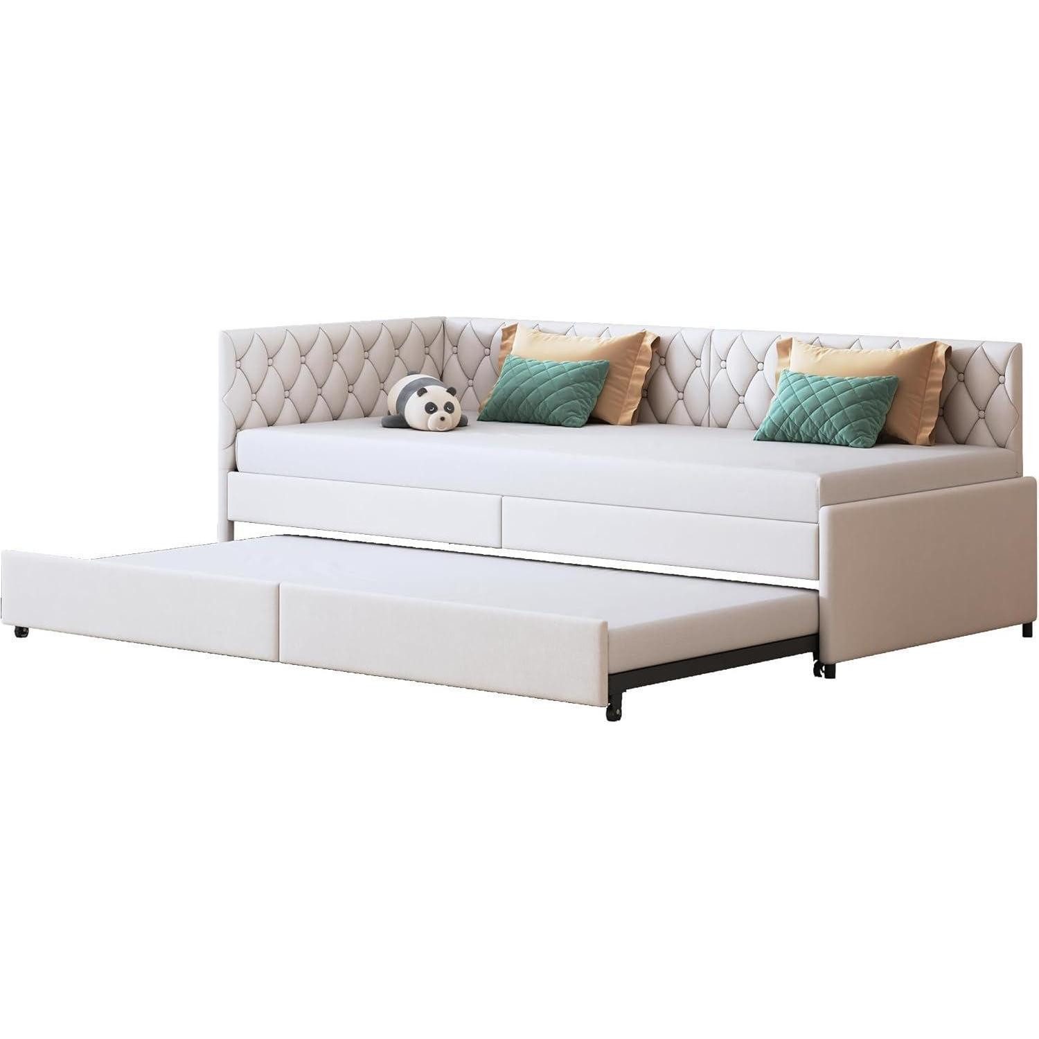 LuxusKollektion Schlafsofa Schlafcouch ausziehbar 180x200 Flanell ohne Matratze Klassiker Creme