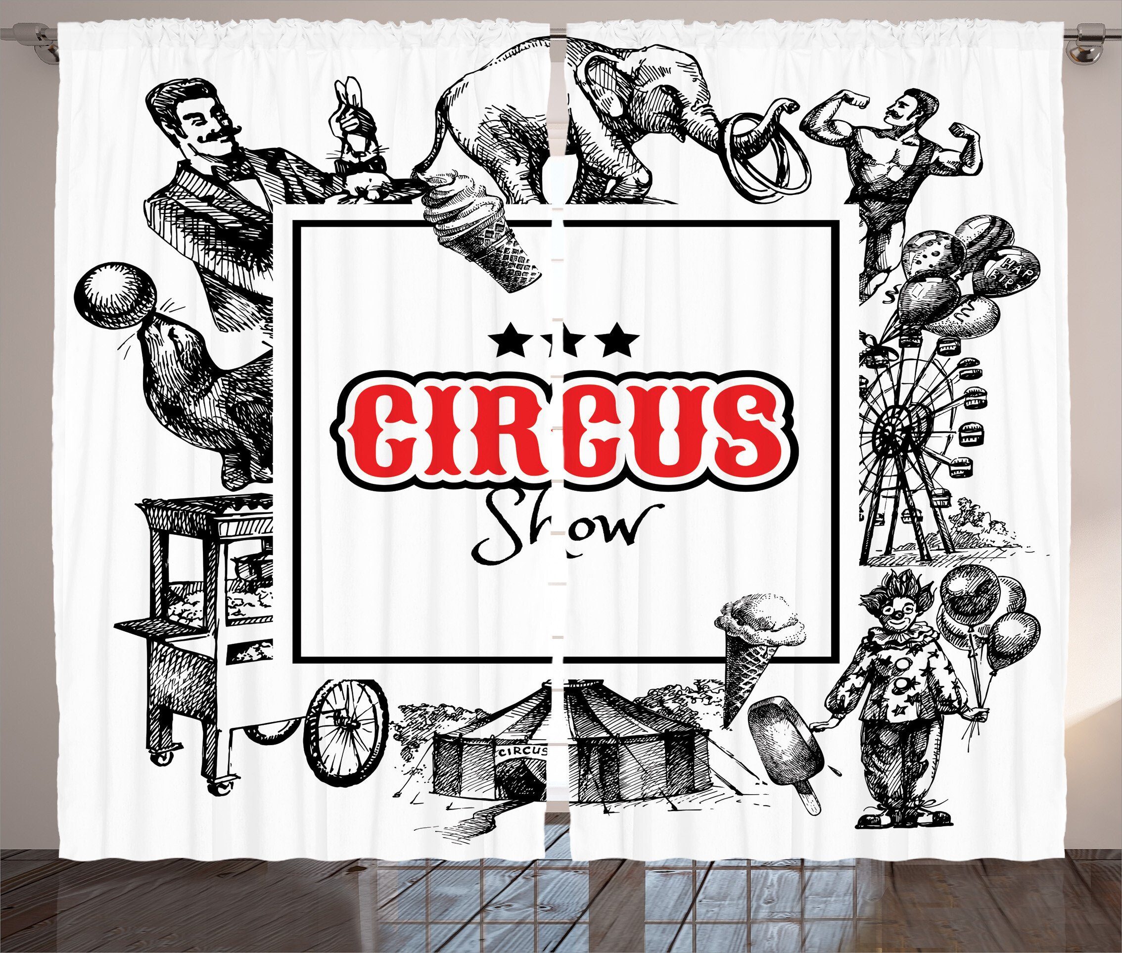 Kräuselband Gardine Show Vorhang Zauberer mit Schlaufen Haken, Jahrgang Circus Schlafzimmer und Abakuhaus,