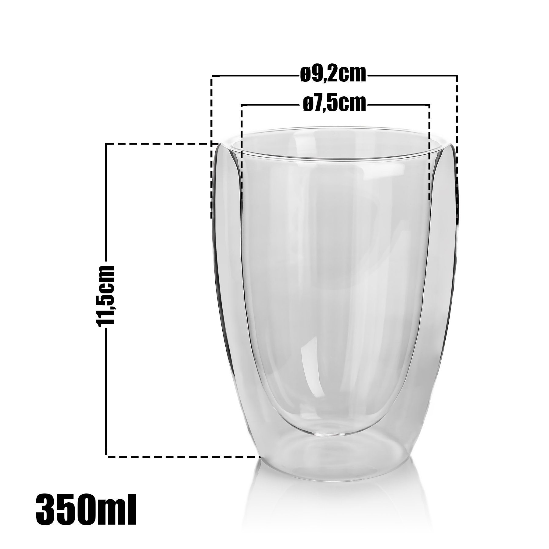 350 Cappuccino Cappuccinotasse ml, Stück BigDean 2 Glas Gläser Doppelwandige