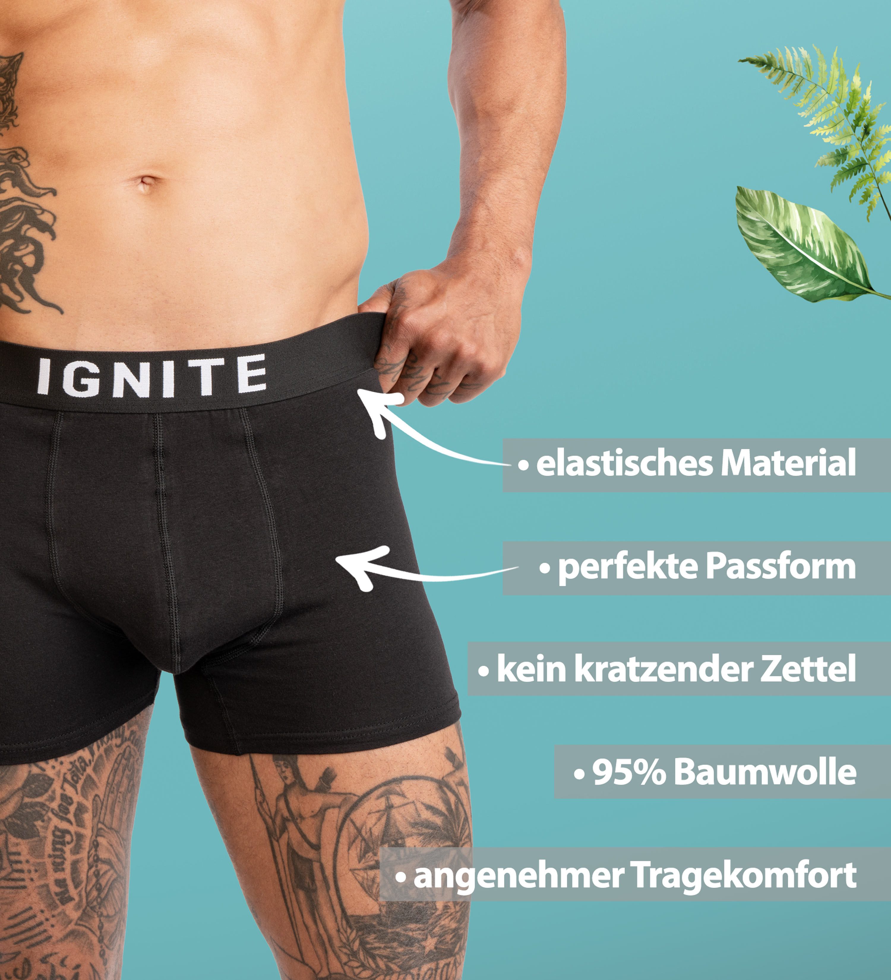 IGNITE Boxershorts Herren Schwarz Baumwolle 95% günstig online kaufen