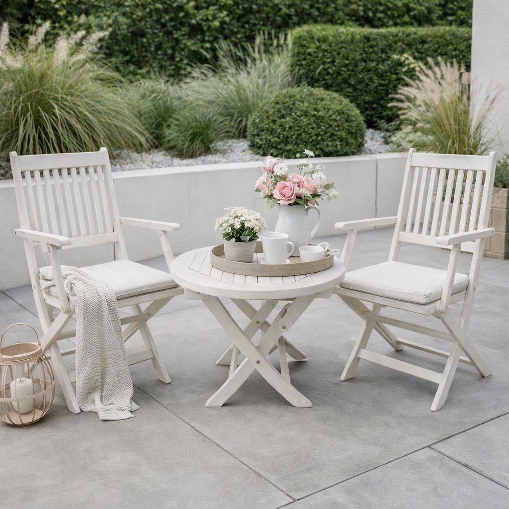 ESTEXO Sitzgruppe Bistro Set Gartentisch Beistelltisch Gartenstuhl Klappstuhl Akazie S
