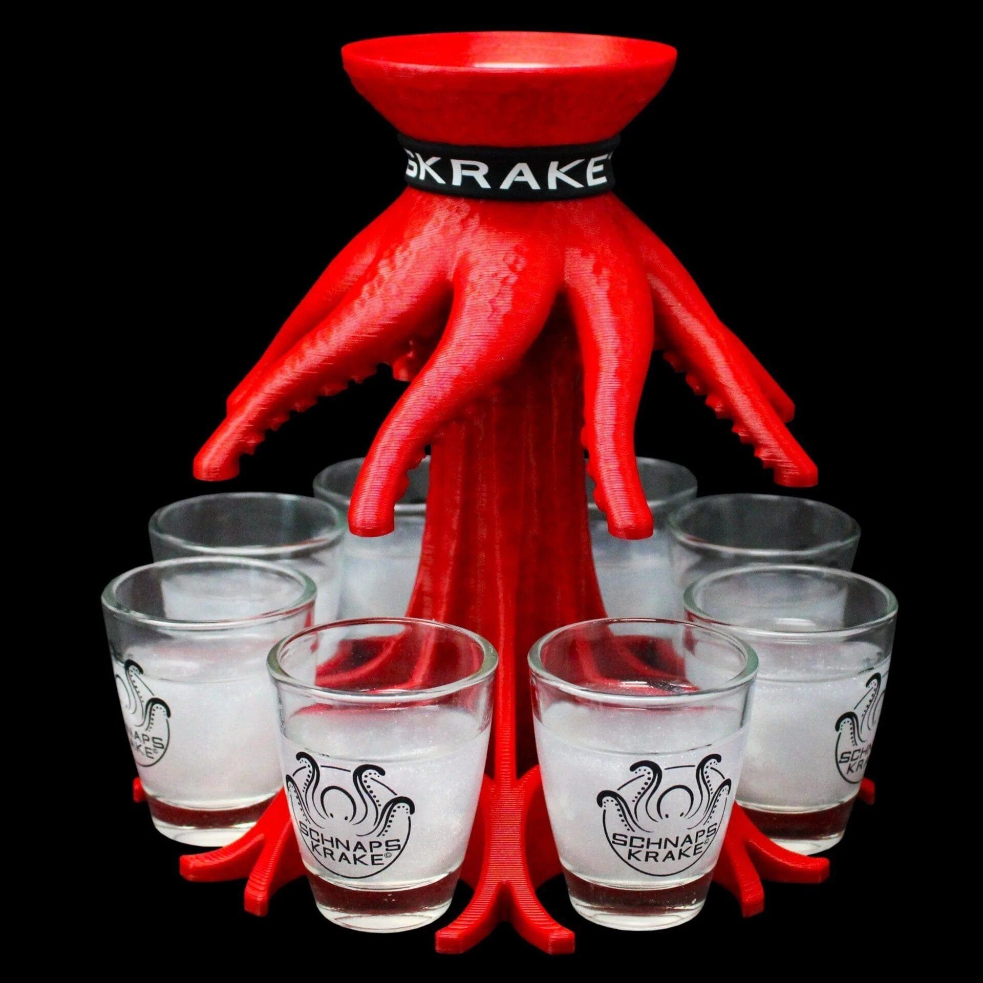 Schnapskrake Schnapsglas Schnapskrake® Rot Shotverteiler Getränkeverteiler 8 Gläser á 3cl