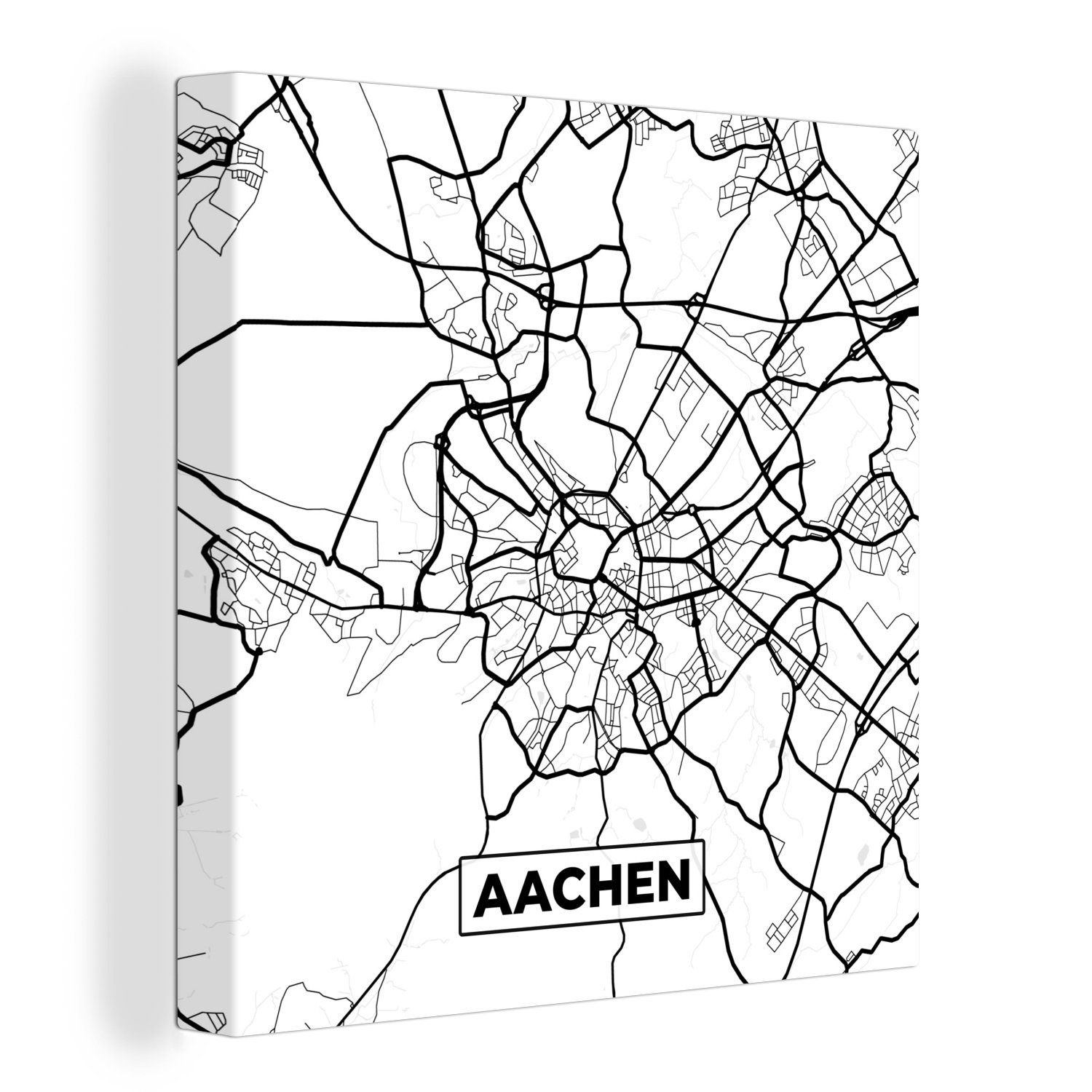 OneMillionCanvasses® Leinwandbild Karte - Aachen - Stadtplan, (1 St), Leinwand Bilder für Wohnzimmer Schlafzimmer