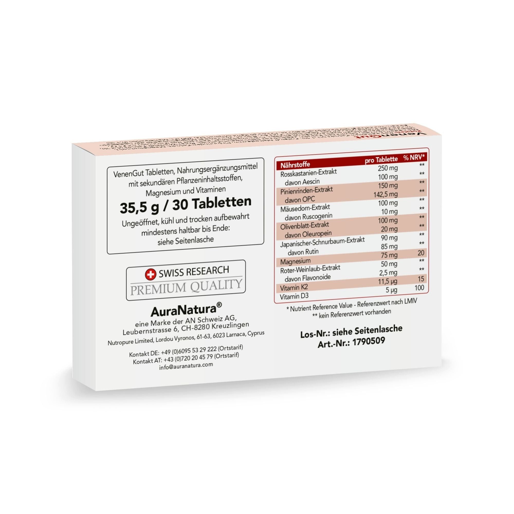 Aura Natura AuraNatura® VenenGut, Venen-Kapseln mit Rosskastanien & Weinlaub Kapseln