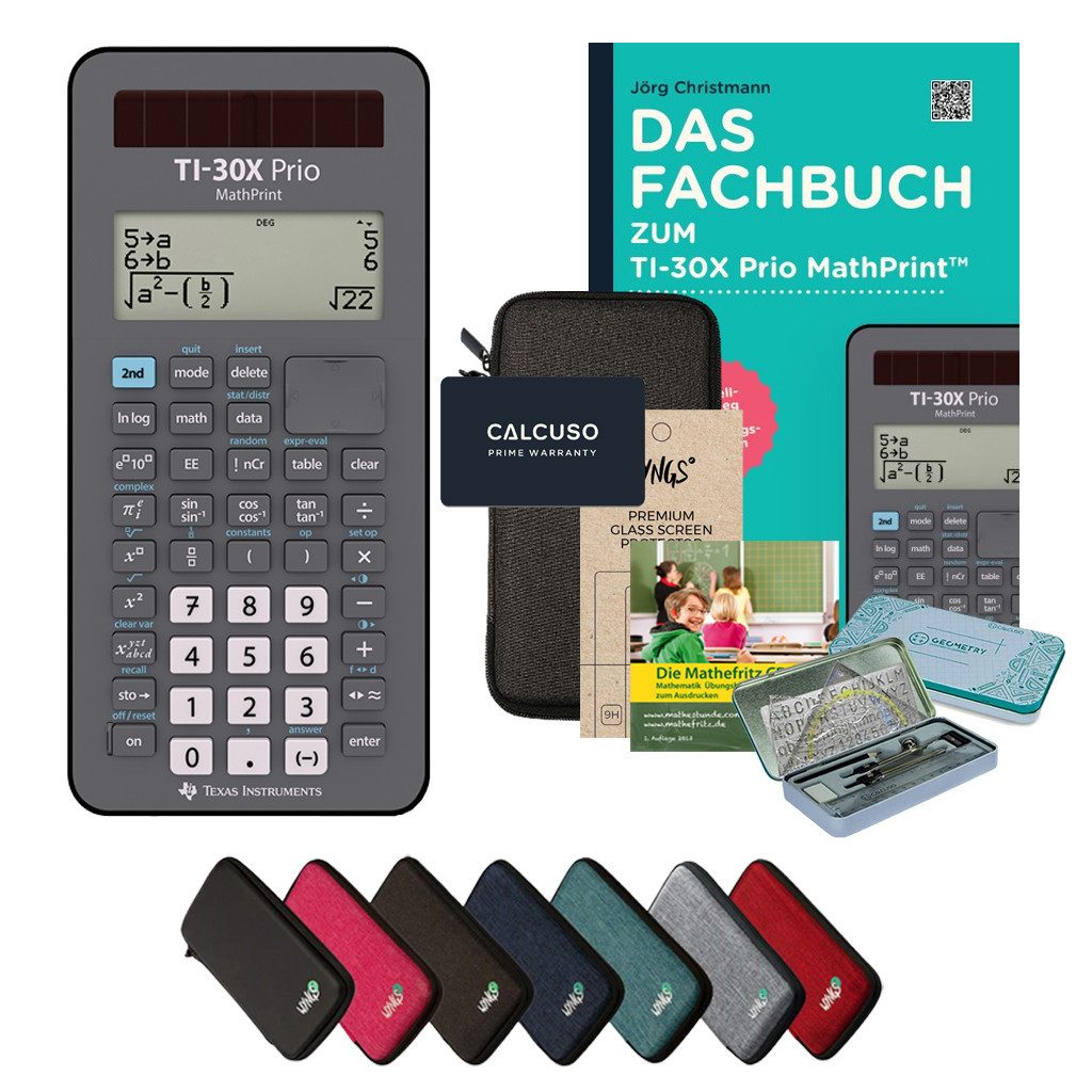 Texas Instruments Taschenrechner TI-30X Prio - Premium Set inkl. Schutztasche Dunkelgrau & Fachbuch