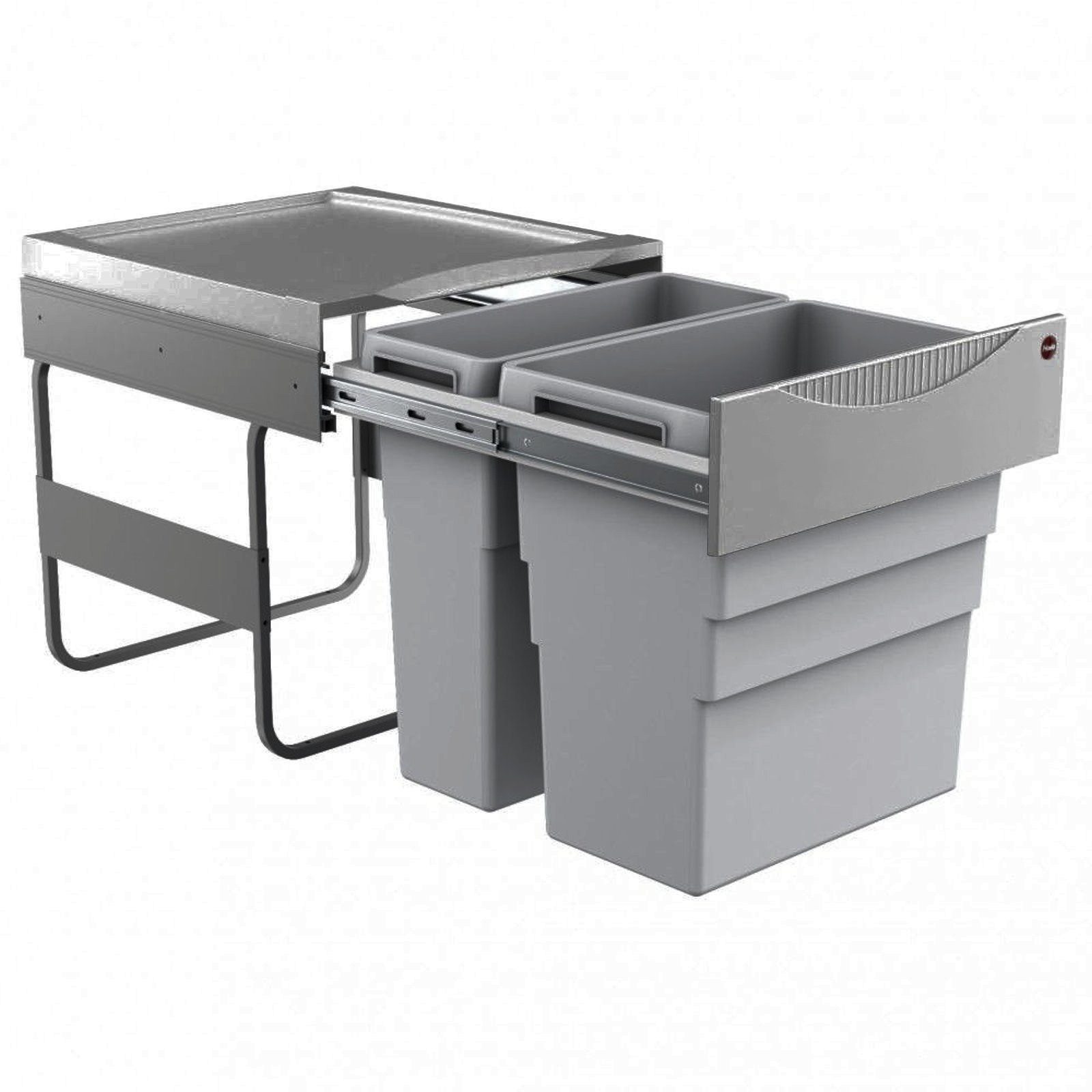 Hailo Mülleimer AS Easy Cargo 30/19 Einbau-Mülltrennsystem 49 Liter 3668501, 2-fach Abfallsammler + Vollauszug für 50–60 cm Unterschrank