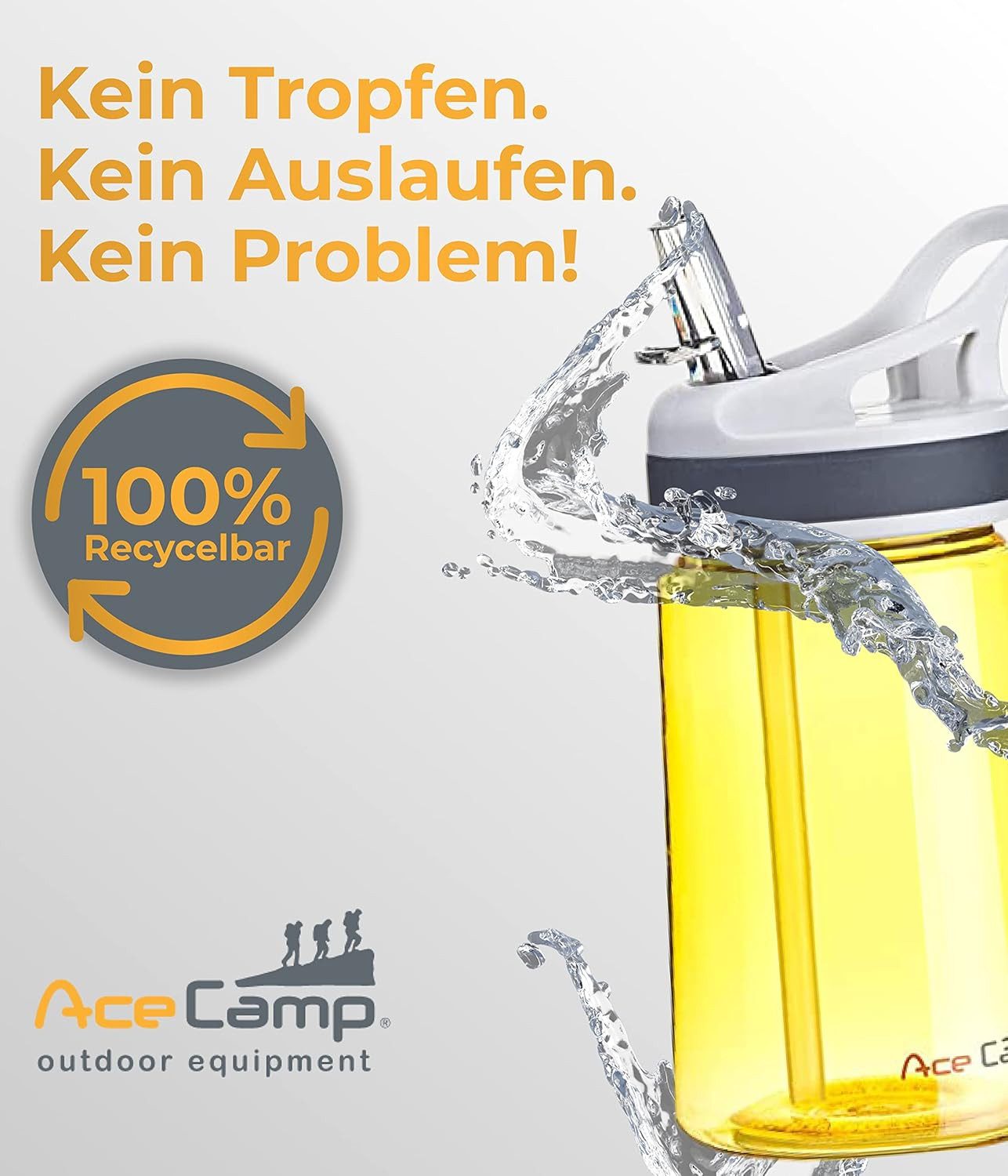 AceCamp Trinkflasche 350 ml in Gelb für Alltag, Sport und Outdoor, BPA-frei, auslaufsicher, leicht, alltagstauglich