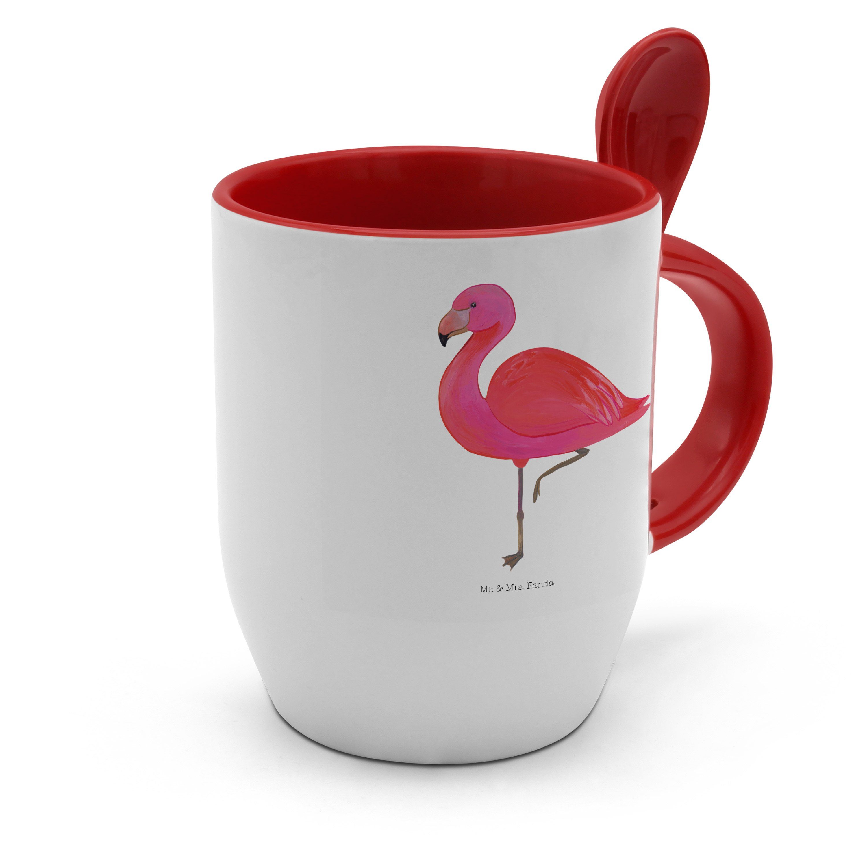 ich, glücklich, mit classic Löffel, Mrs. Flamingo Keramik - Panda & Weiß Mr. Tasse Tasse Geschenk, -