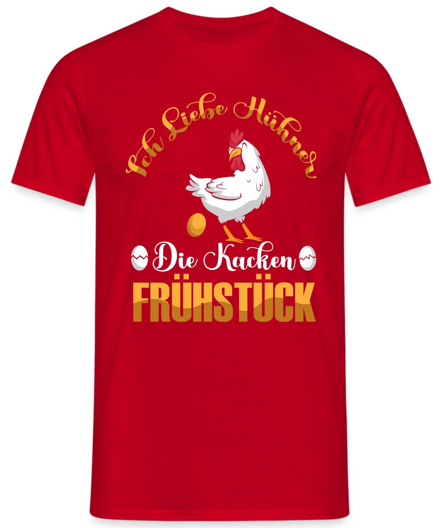 Quattro Formatee Ich Bauern Rot Chicken Kurzarmshirt - Herre liebe Frühstück (1-tlg) kacken die Hühner Huhn Hahn