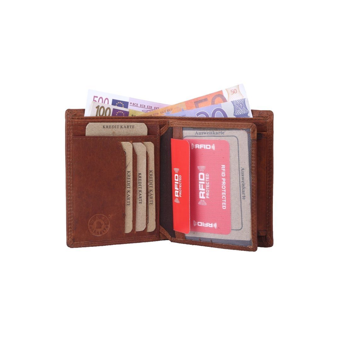 Männerbörse Portemonnaie, Herren Münzfach Lederbörse mit Geldbörse Schutz Büffelleder Brieftasche Börse Leder SHG RFID