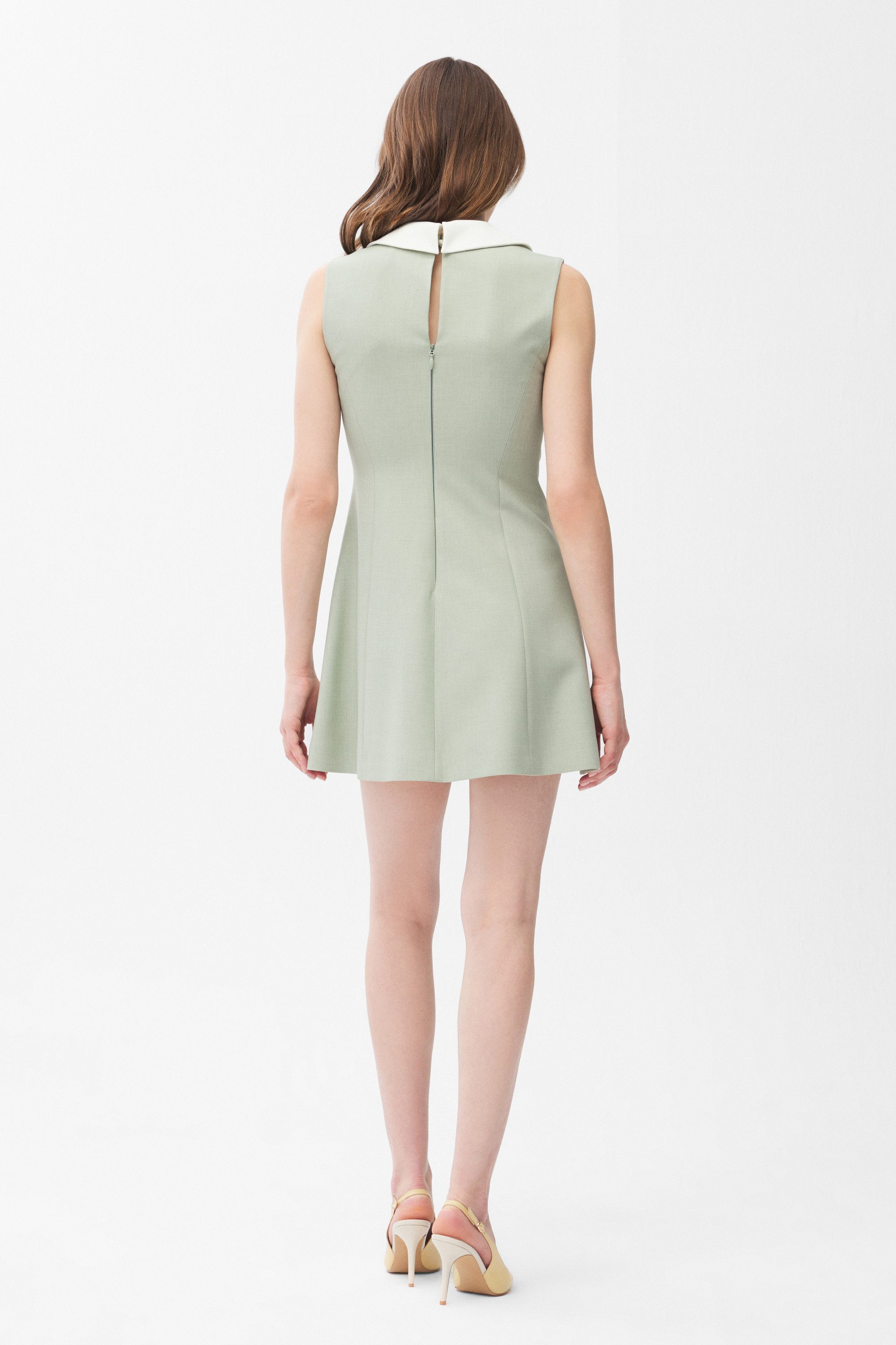 adL Shirtkleid Ärmelloses doppelreihiges Mini-Kleid mit Kontrastkragen
