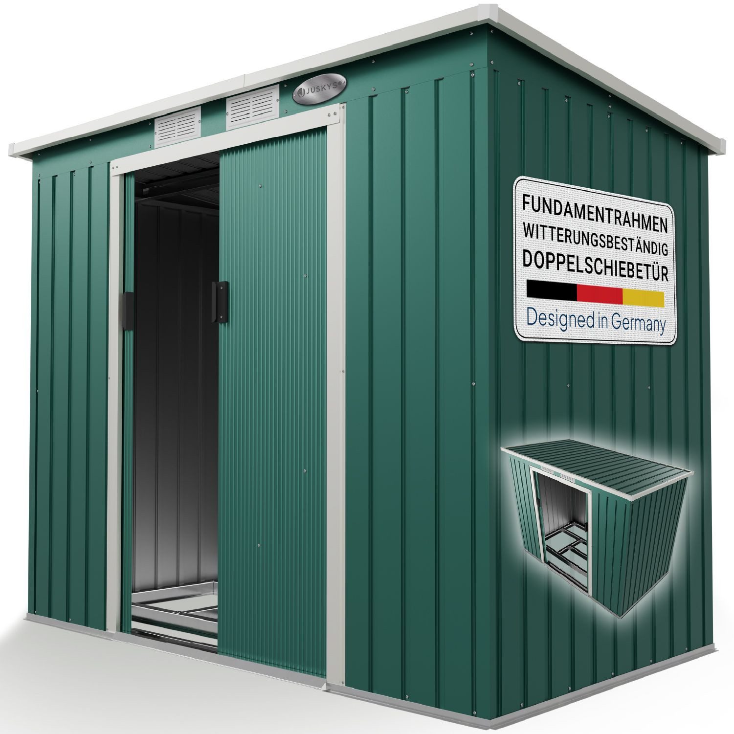Juskys Gartenhaus M, BxT: 218x132 cm, mit Pultdach, Schiebetür, Fundamentrahmen, 4 m³