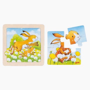 goki Rahmenpuzzle Hintergrundbildpuzzle Tierkinder 4er Set, 4 Puzzleteile, perfekt für kleine Kinderhände